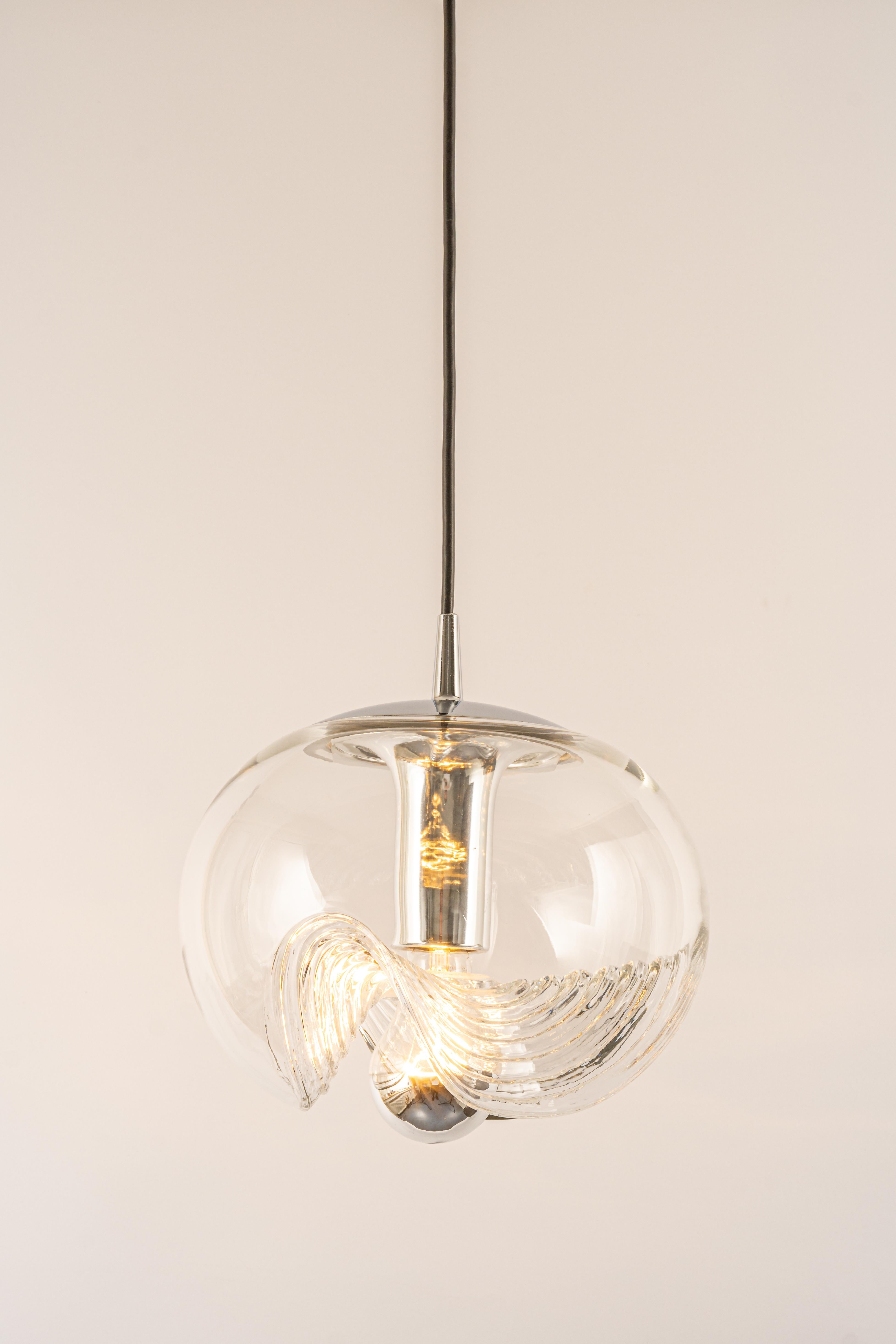 1 of 6 Large Clear Glass Pendant Light by Peill & Putzler, Germany, 1970s For Sale 3
