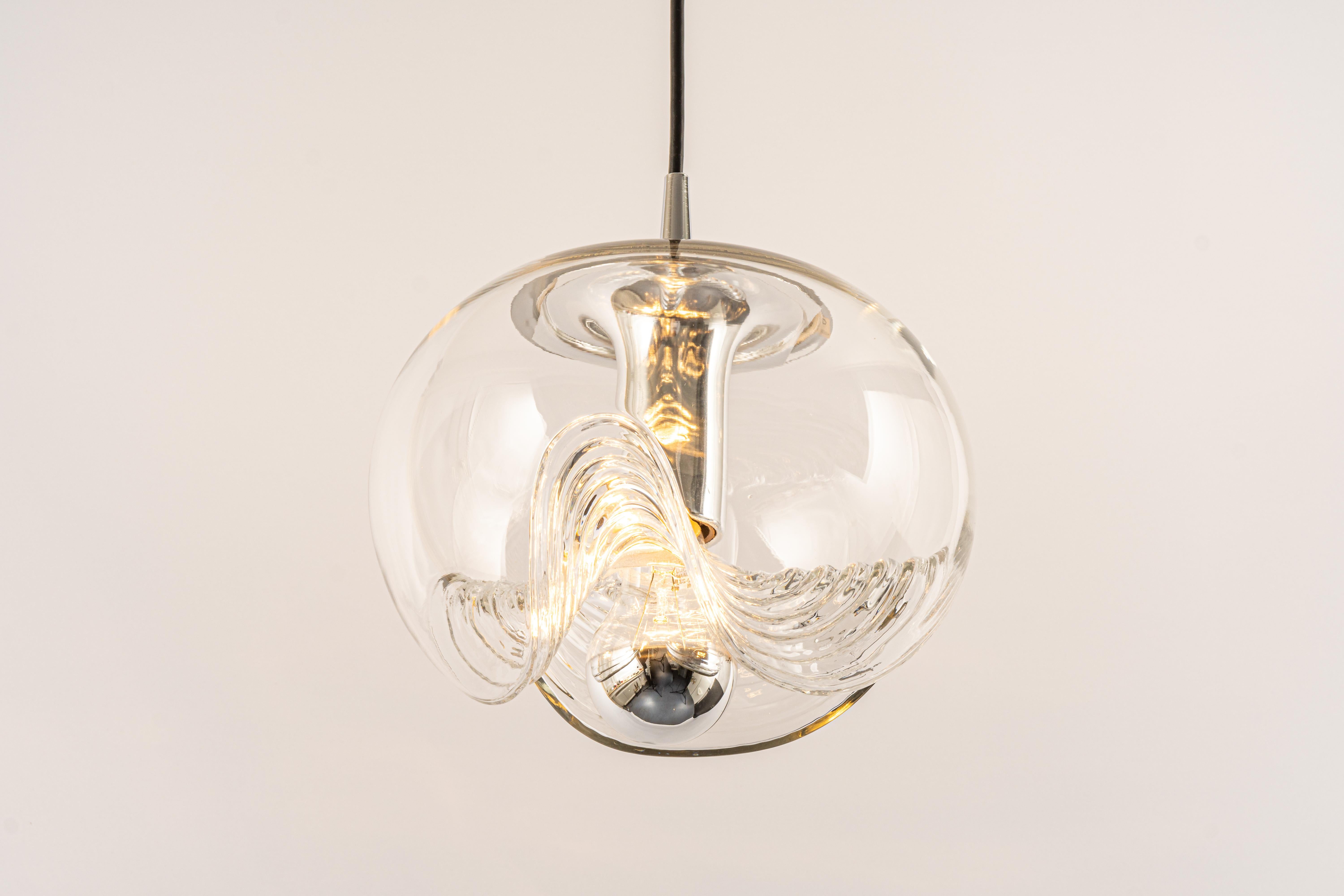 1 of 6 Large Clear Glass Pendant Light by Peill & Putzler, Germany, 1970s For Sale 4