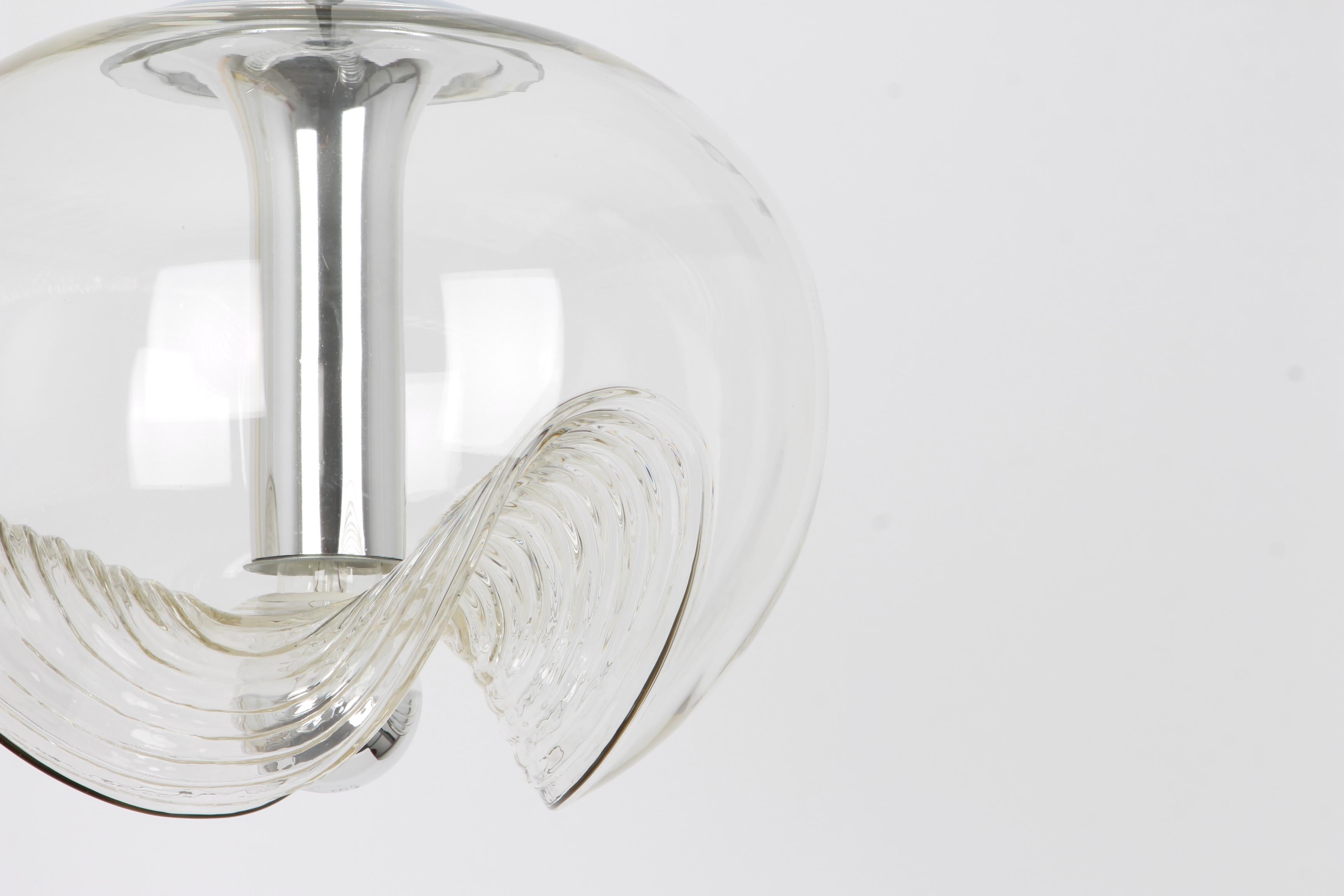 1 of 3 Large Clear Glass Pendant Light designed by Koch & Lowy, Germany, 1970s For Sale 5