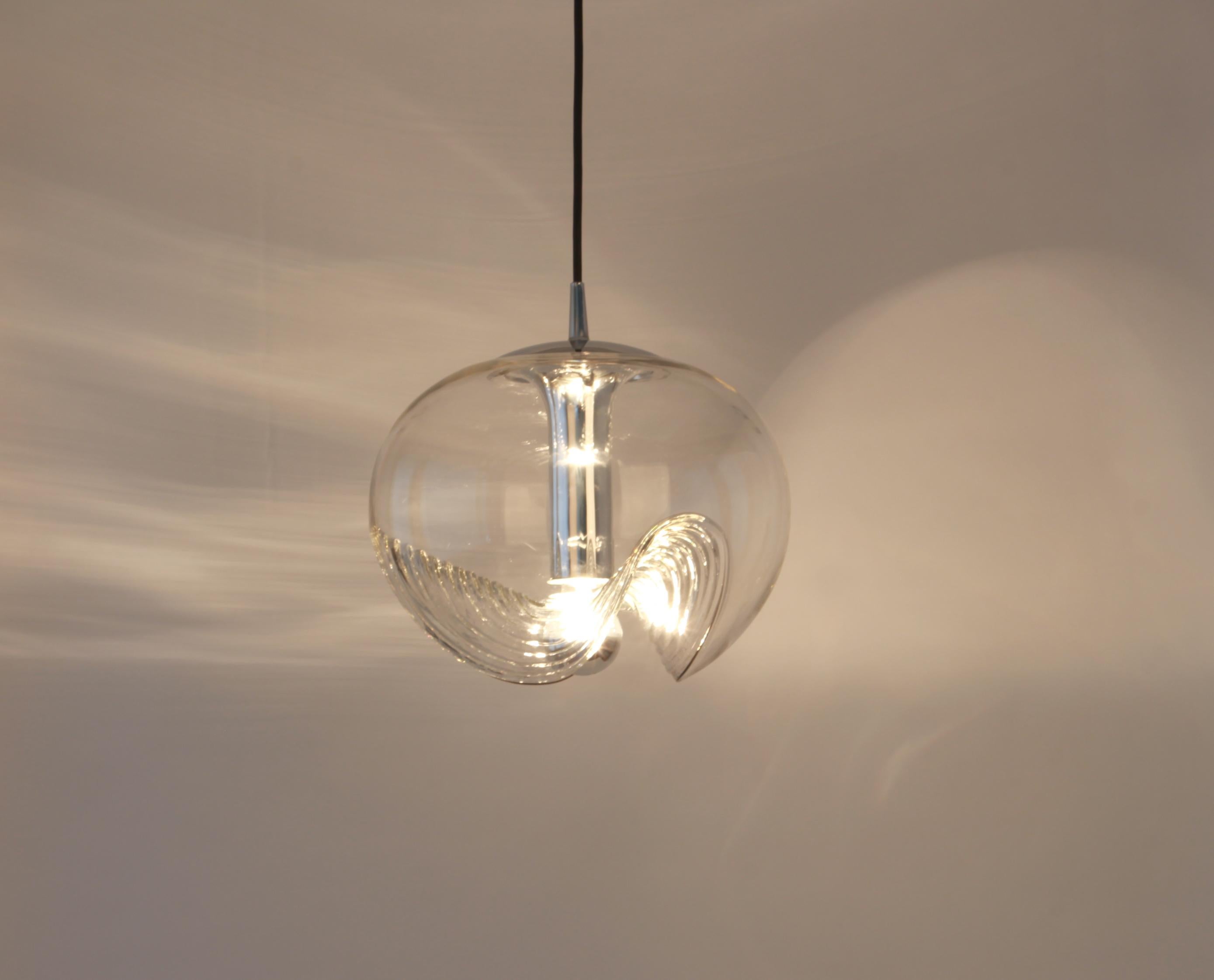1 of 3 Large Clear Glass Pendant Light designed by Koch & Lowy, Germany, 1970s For Sale 7