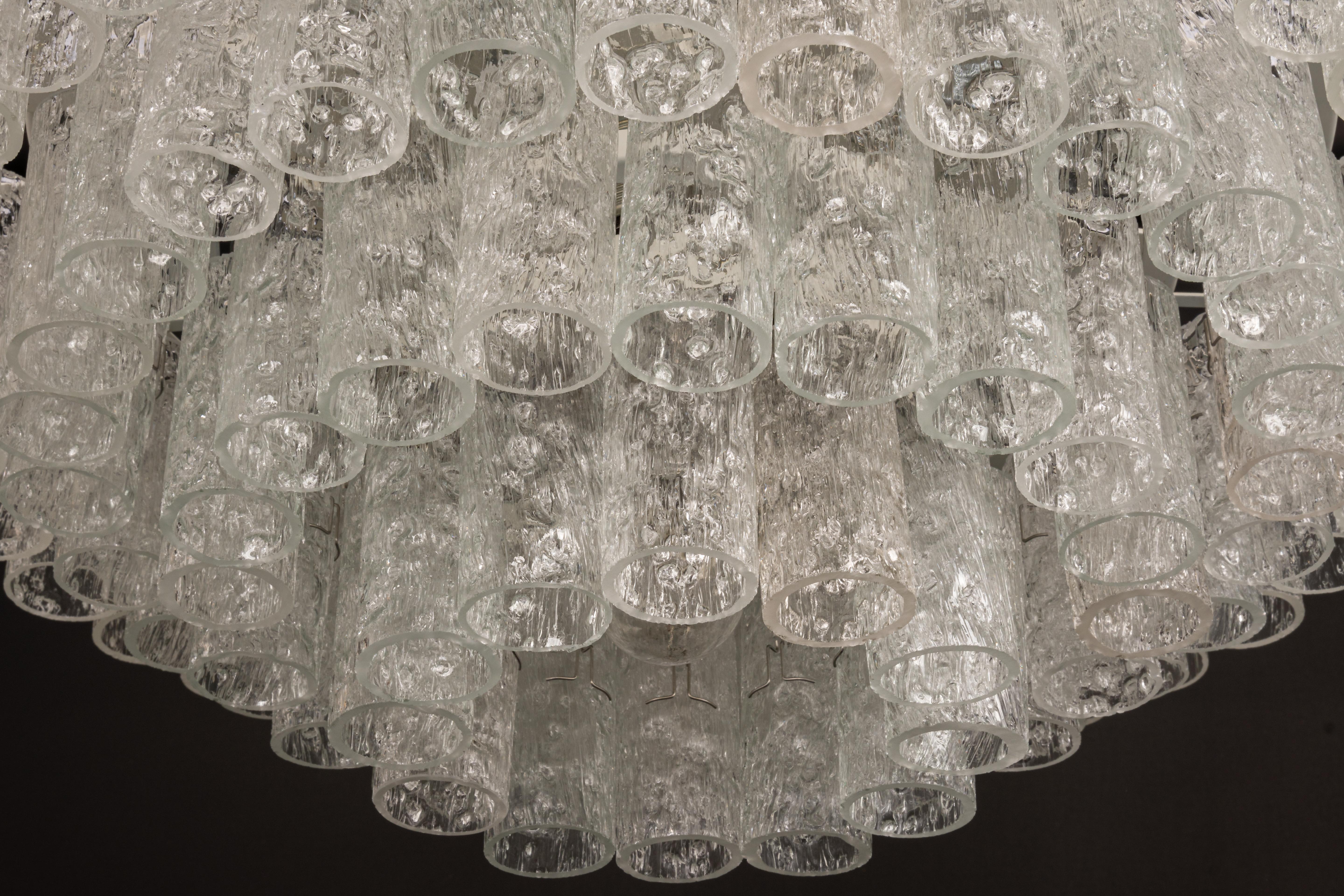 1 of 3 Large Doria Ice Glass Tubes Chandelier, Germany, 1960s For Sale 5