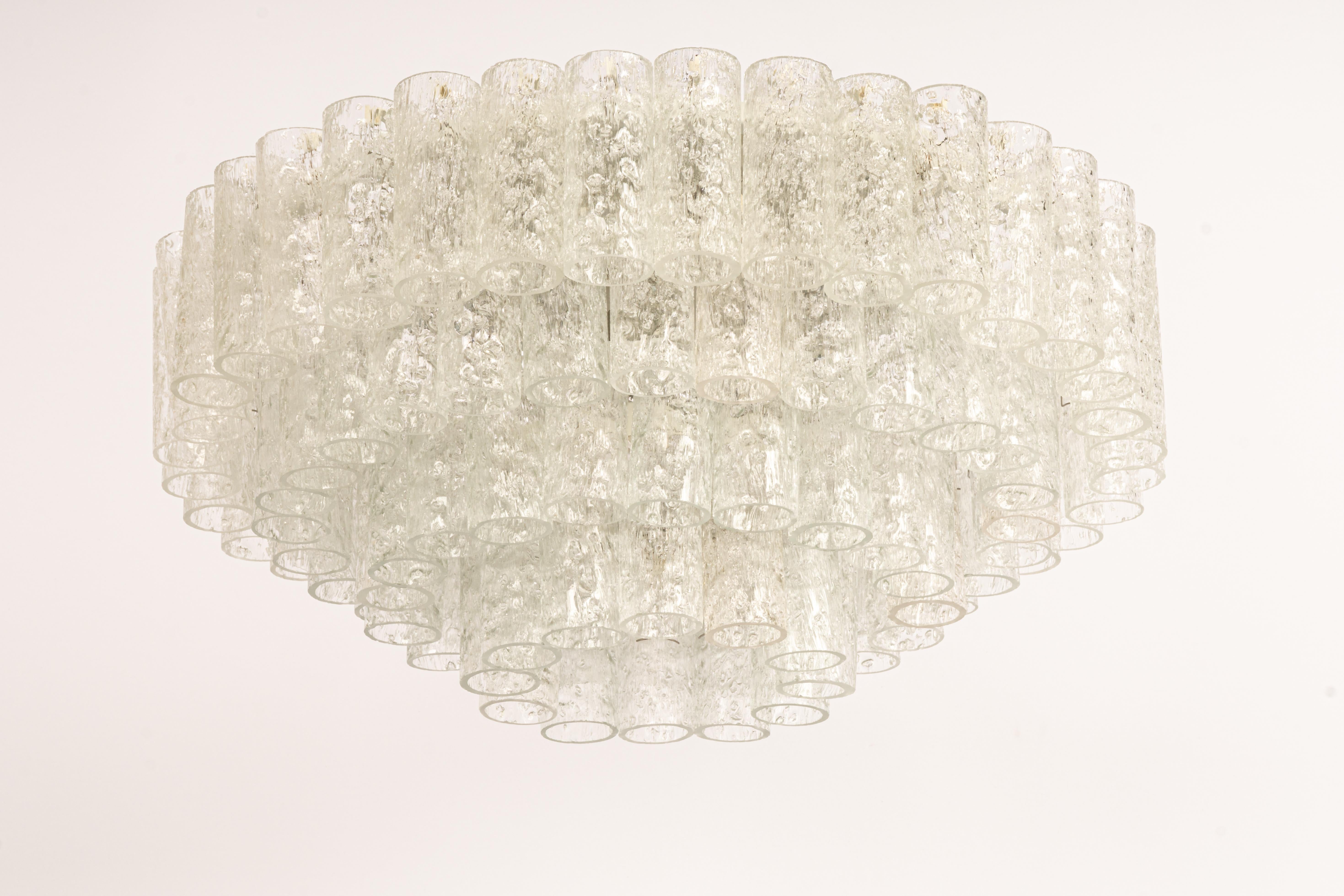 Mid-Century Modern 1 of 3 Large Doria Ice Glass Tubes Chandelier, Germany, 1960s For Sale