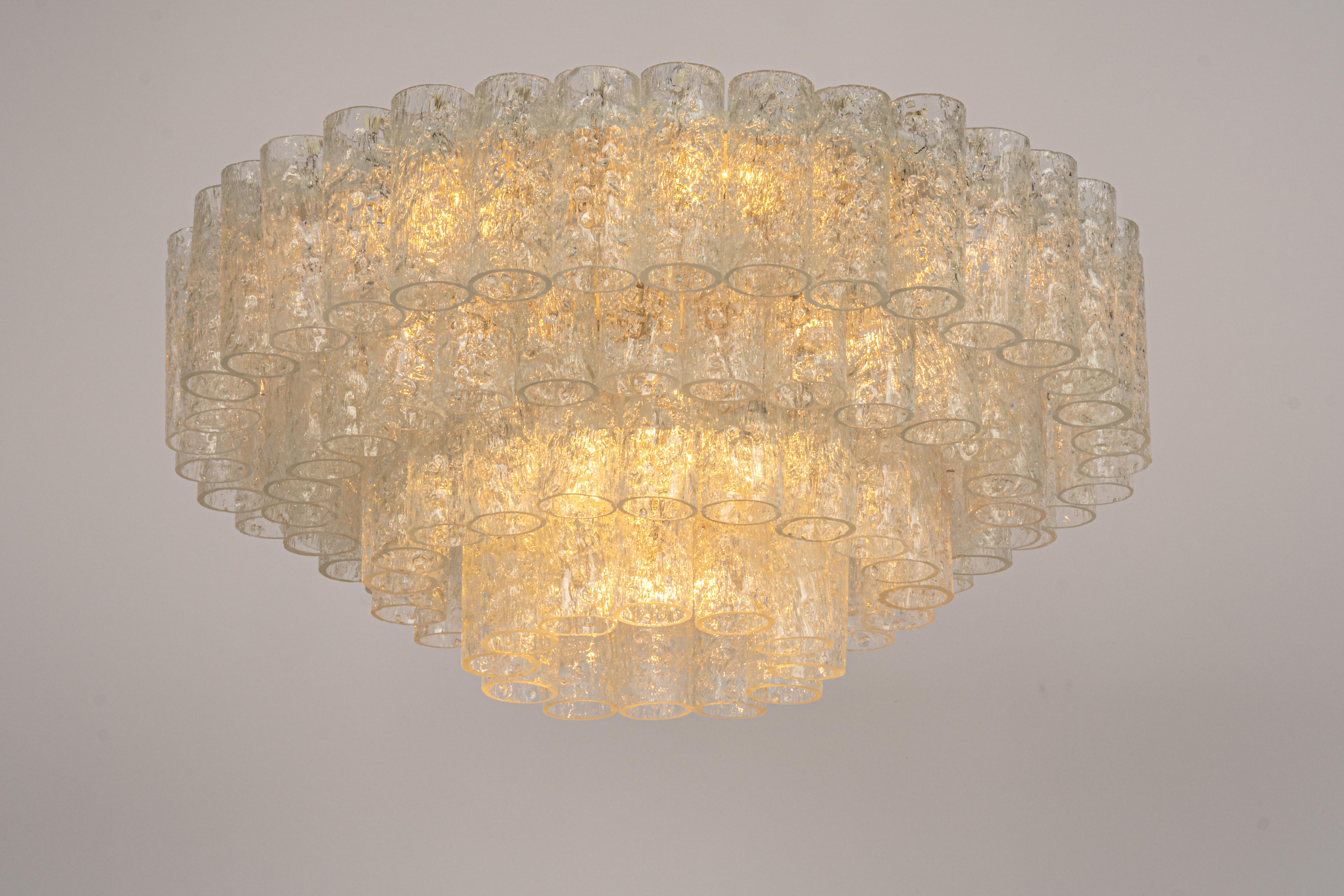 Murano Glass 1 of 3 Large Doria Ice Glass Tubes Chandelier, Germany, 1960s For Sale