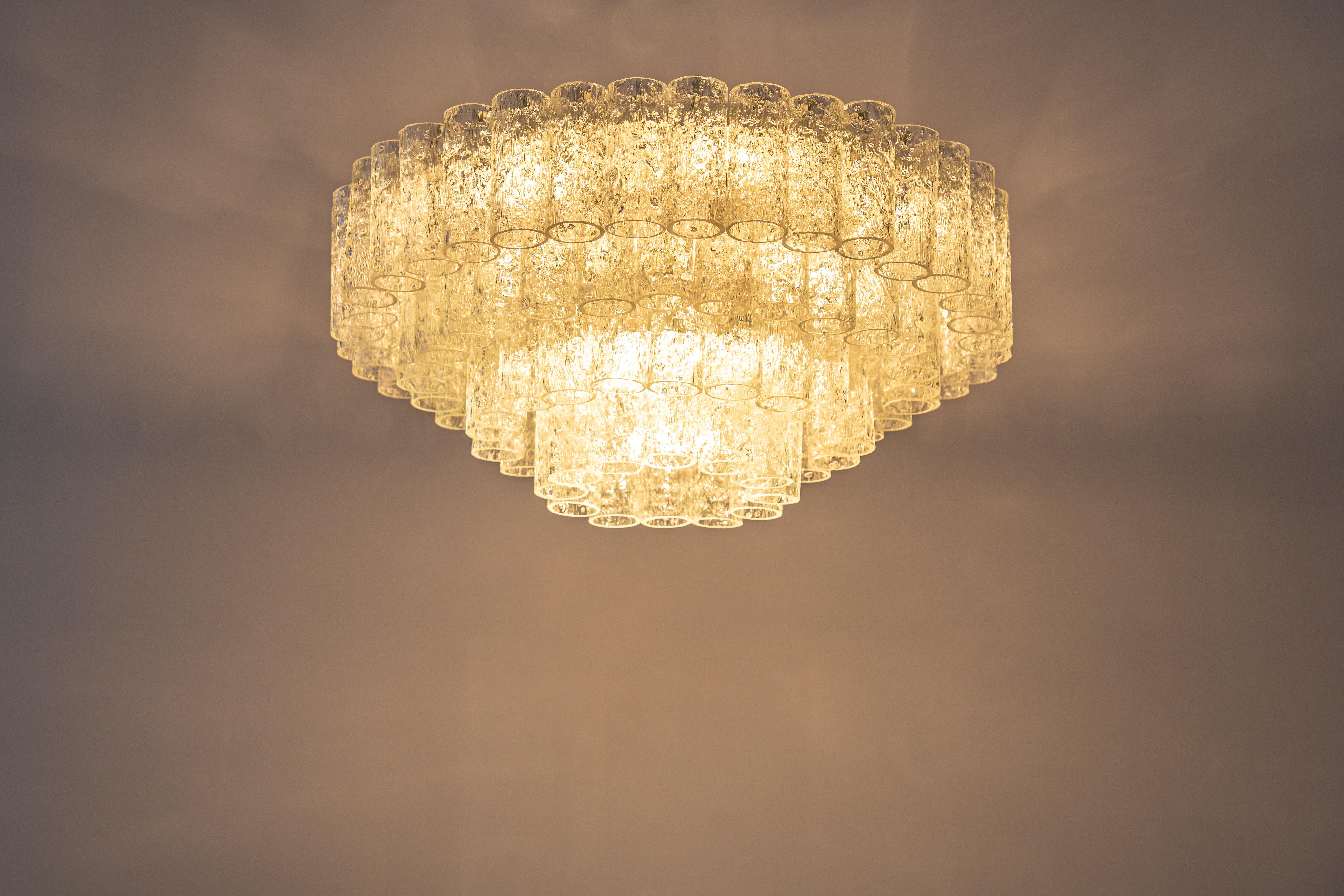 1 of 3 Large Doria Ice Glass Tubes Chandelier, Germany, 1960s For Sale 3