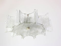 1 of 3 Large Ice Glass Chrome Flushmount Fixture by Kaiser, Germany, 1960s
