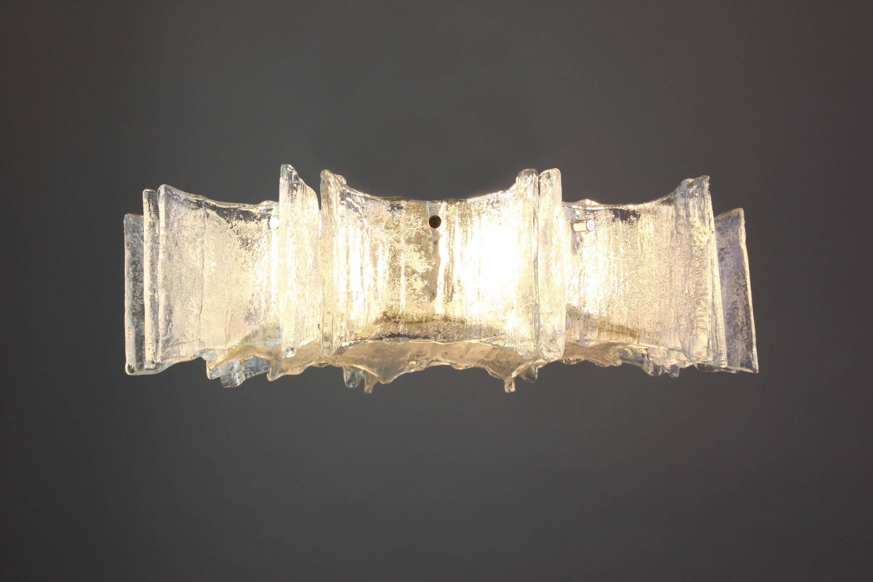 1 von 3 großen Einbaubeleuchtung aus Chrom-Eisglas von Kaiser, Deutschland, 1960er Jahre im Zustand „Gut“ im Angebot in Aachen, NRW