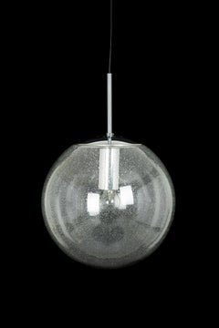 1 of 3 Large Limburg Chrome with Clear Glass Ball Pendant, Germany, 1970s