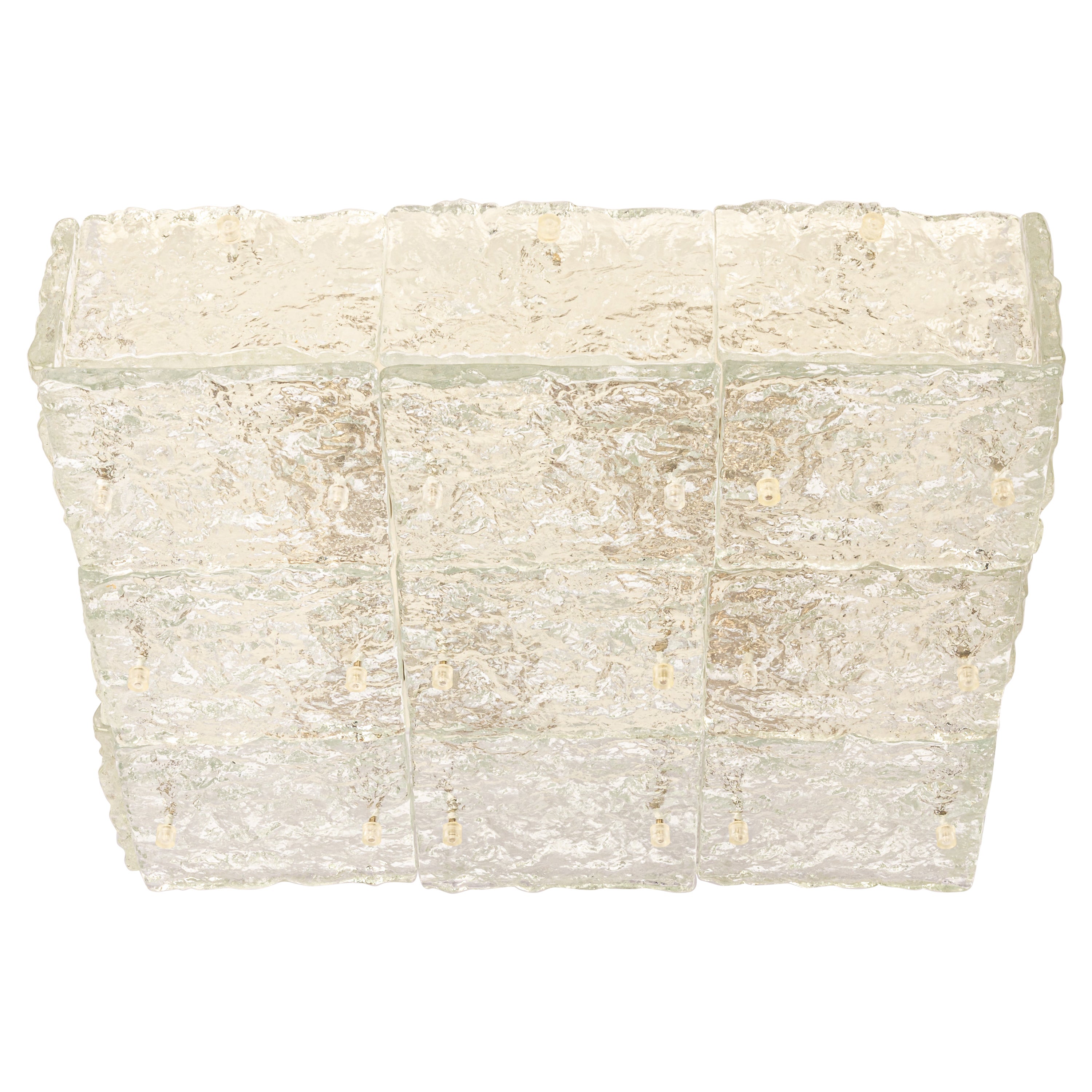 1 of 3  stunning large flush mounts by Kalmar, Austria, manufactured in the 1960s.
Each flush mount is composed of 21 thick textured Murano glass elements attached to a white frame.

Heavy quality and in very good condition.

Cleaned, well-wired,