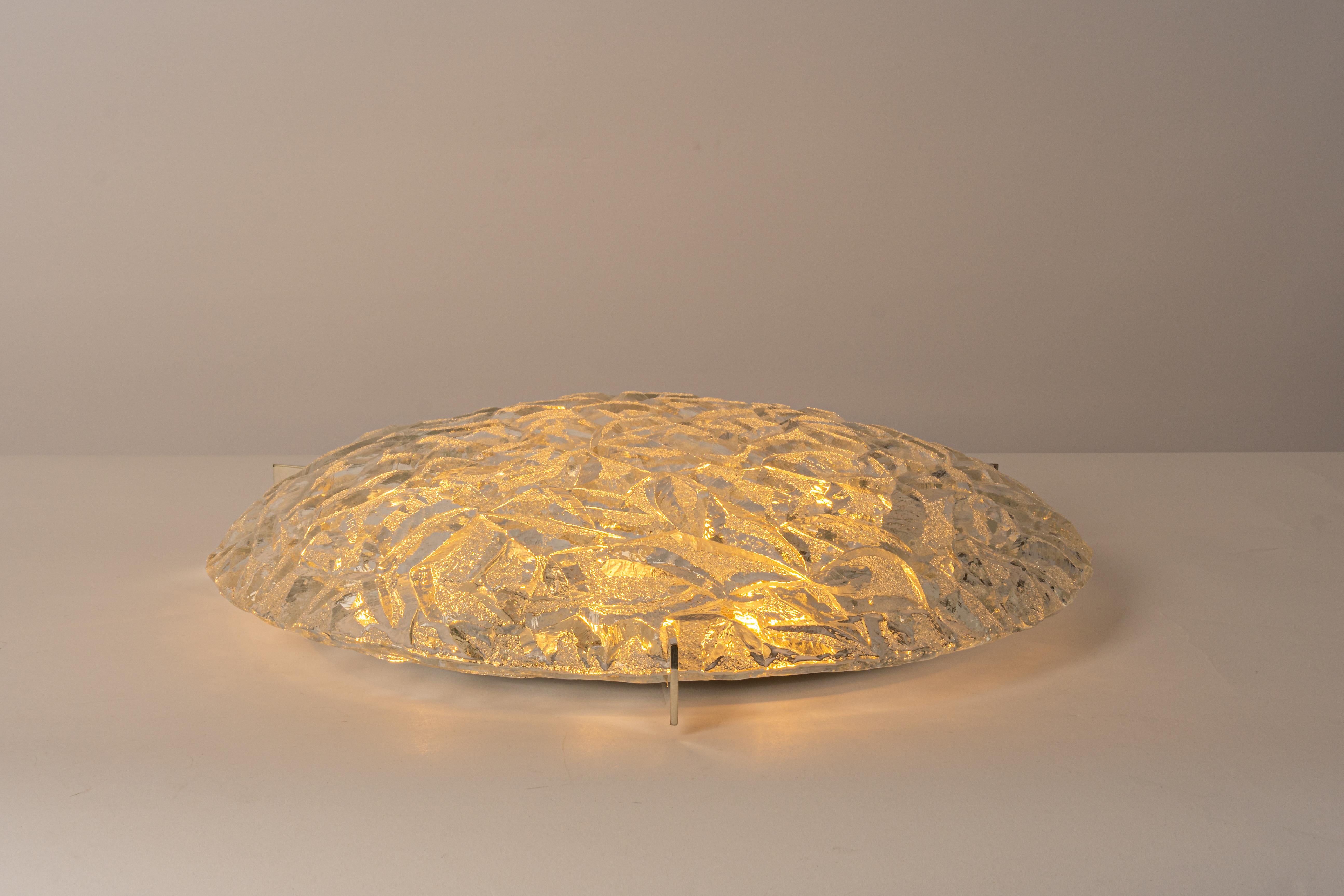 Mid-Century Modern 1 of 3 Large Murano Glass Flushmount Fixture by Kaiser, Germany, 1960s For Sale