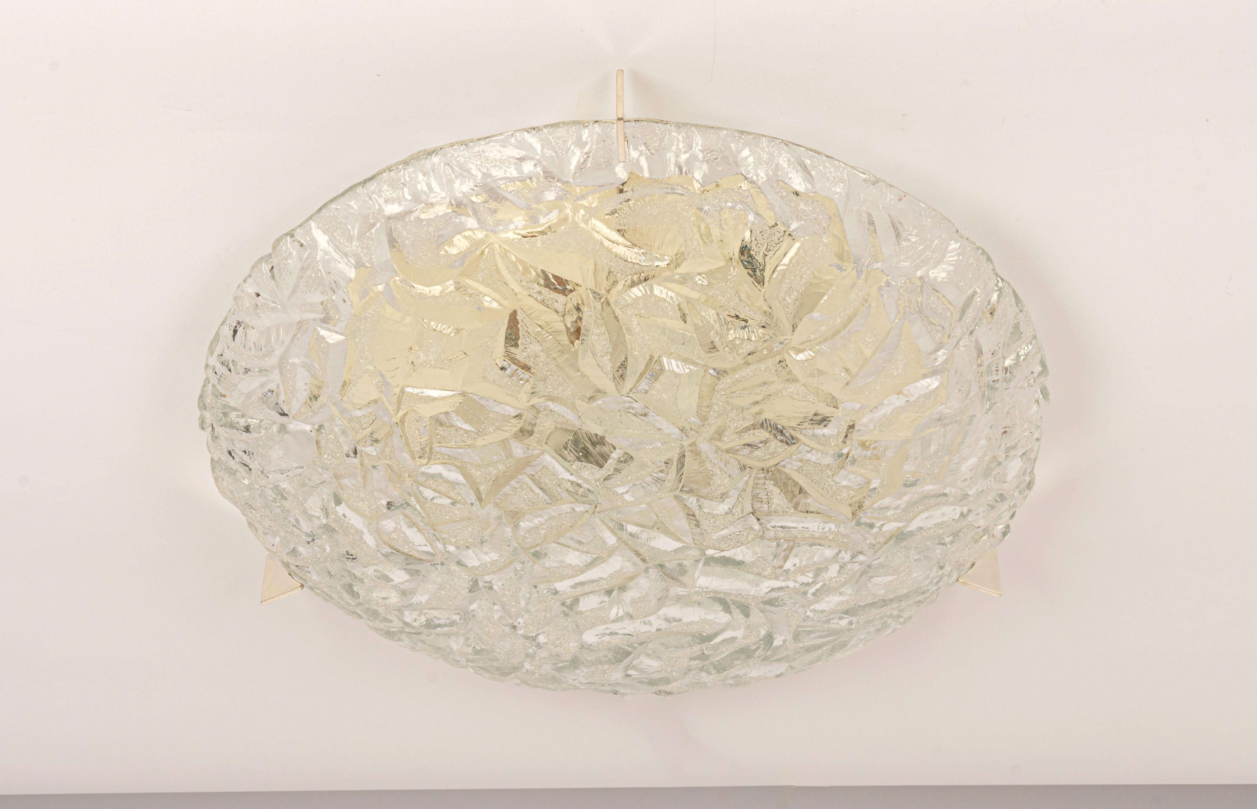 Chrome 1 of 3 Large Murano Glass Flushmount Fixture by Kaiser, Germany, 1960s For Sale