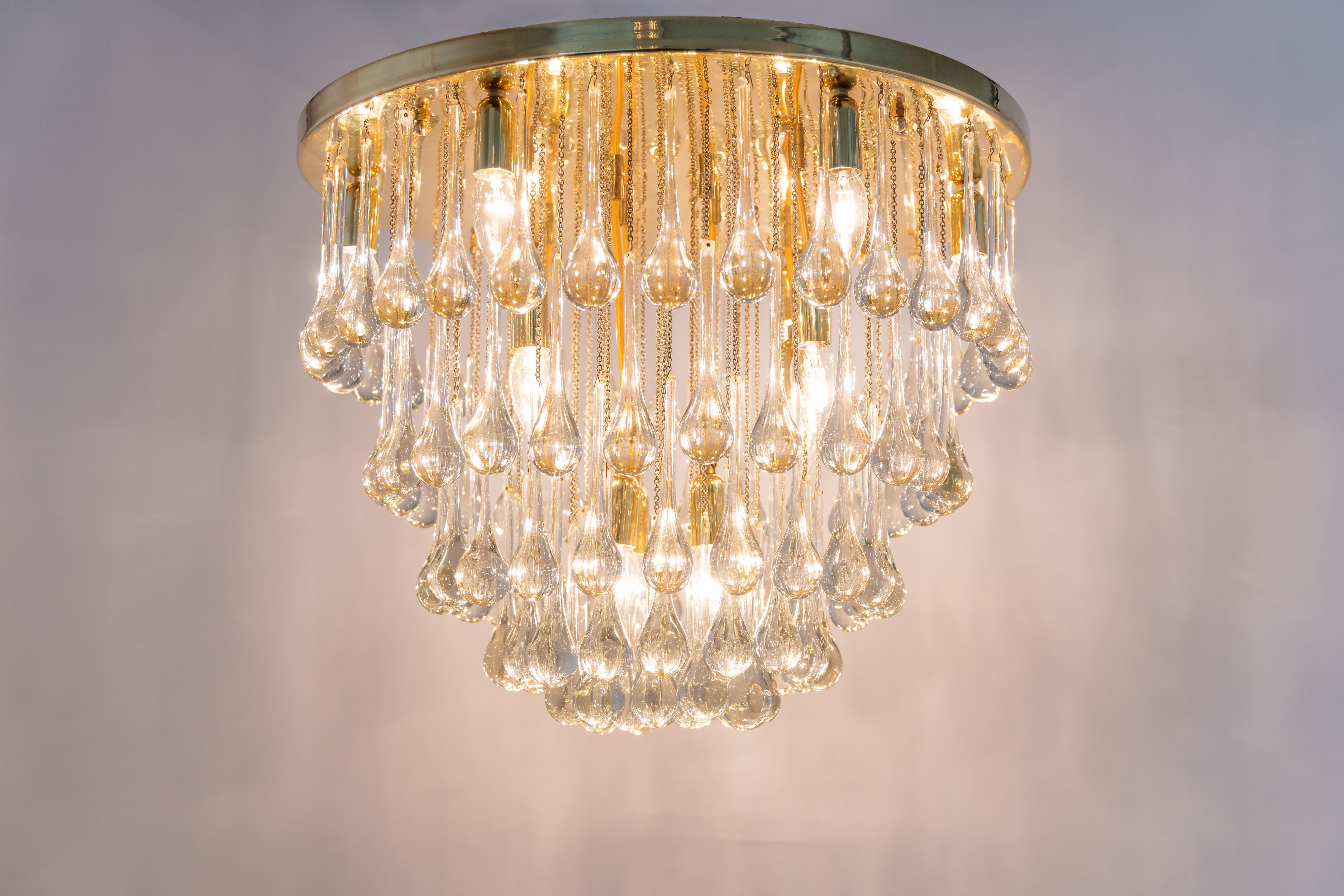 1 of 3 Grande lampadario a goccia in vetro di Murano, Christoph Palme, Germania, anni '70 in vendita 3