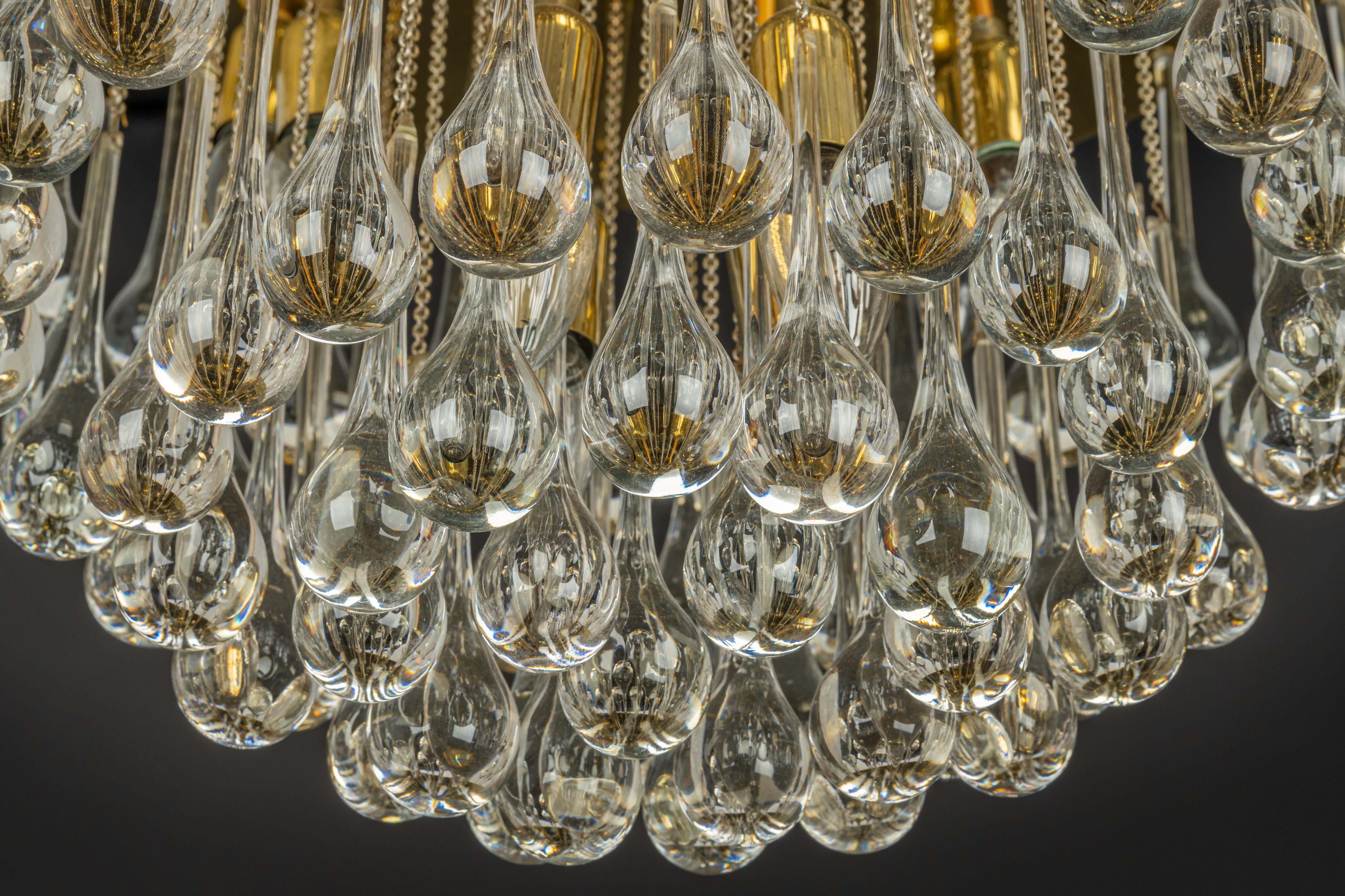 1 of 3 Grande lampadario a goccia in vetro di Murano, Christoph Palme, Germania, anni '70 in vendita 4
