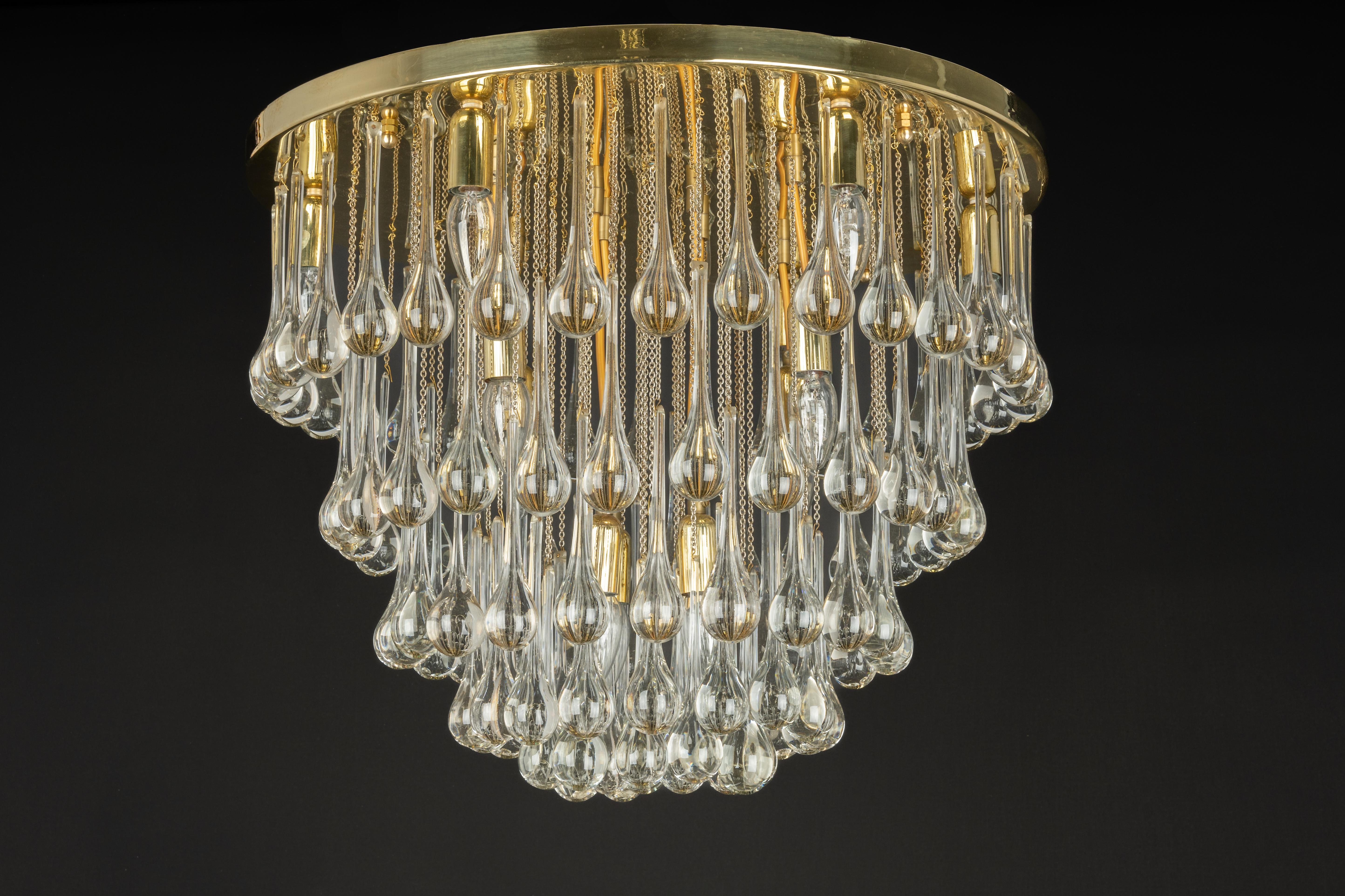 1 of 3 Large Murano Glass Tear Drop Chandelier, Christoph Palme, Germany, 1970s For Sale 8