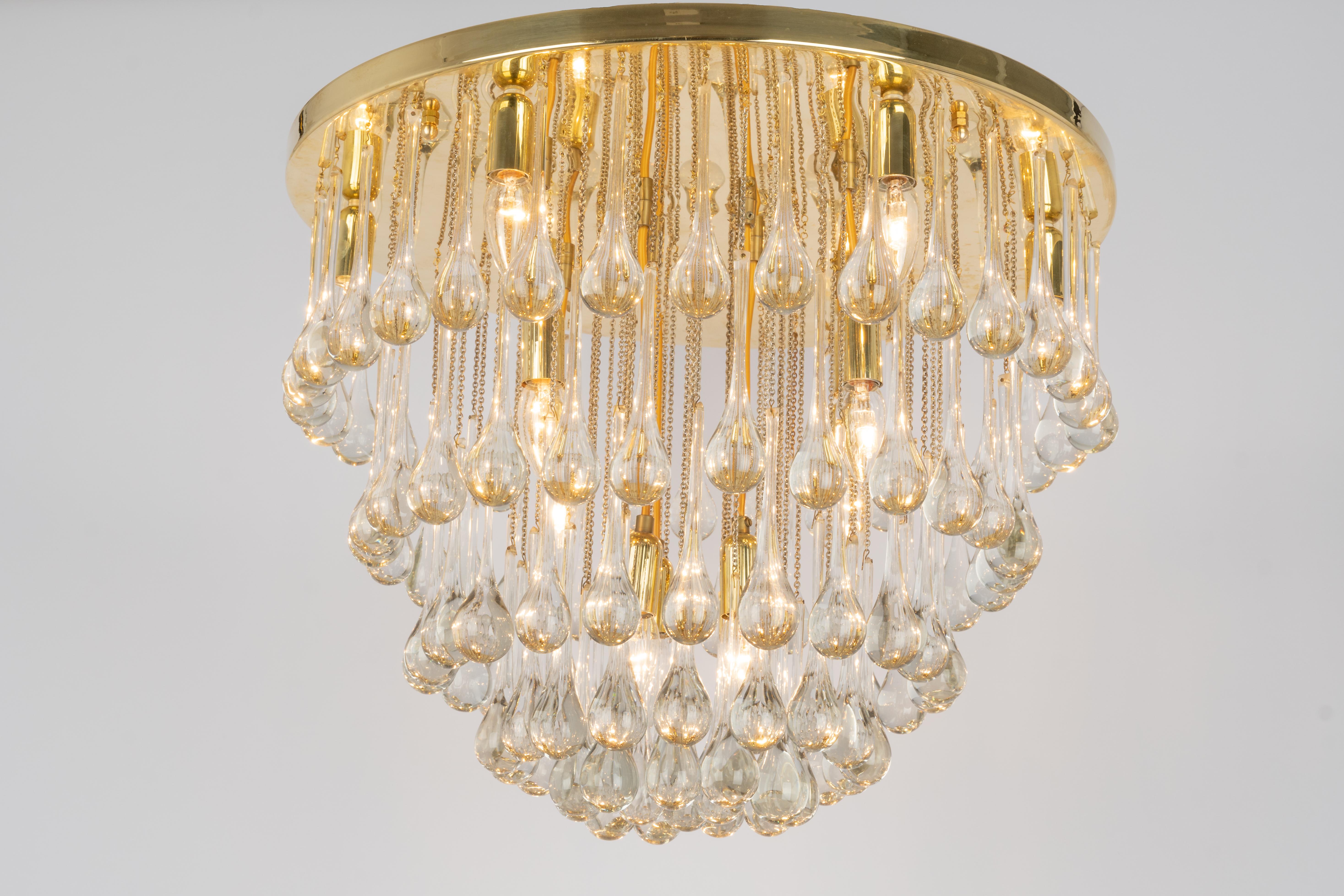 1 of 3 Large Murano Glass Tear Drop Chandelier, Christoph Palme, Germany, 1970s For Sale 3