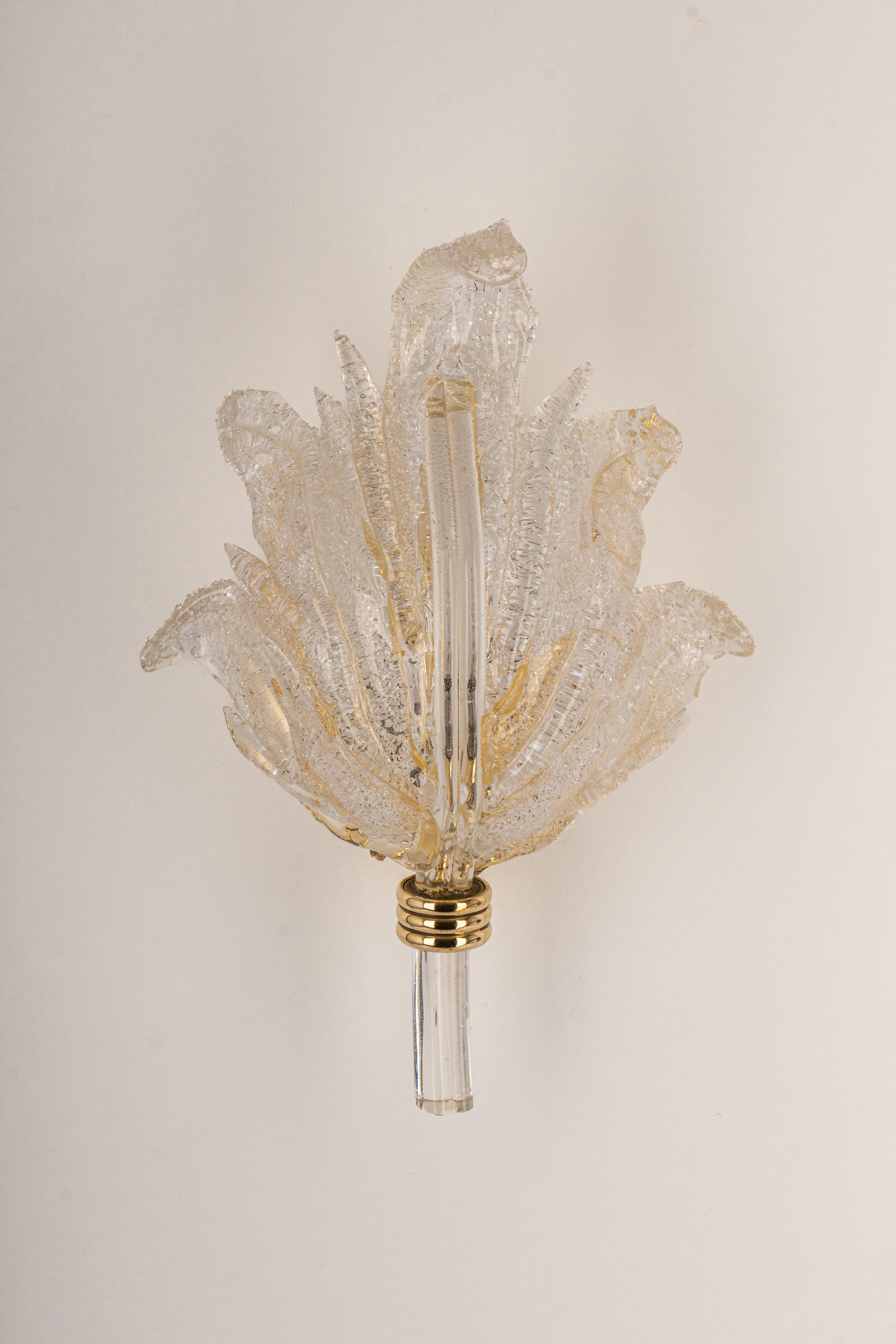 Mid-Century Modern 1 of 3 Large Murano Glass Wall Sconce by Barovier & Toso, Italy, 1970s
