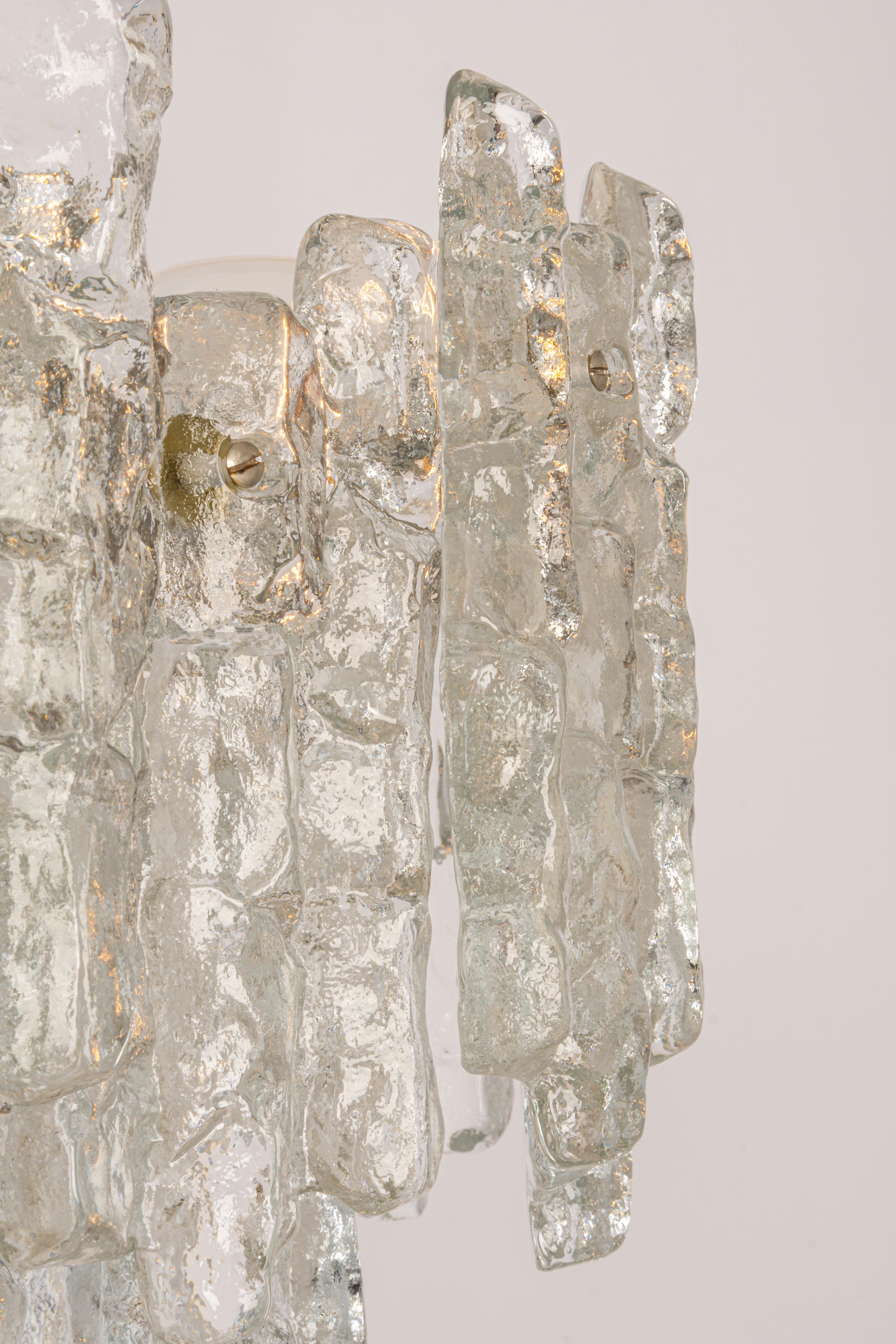 1 of 3 Large Murano Ice Glass Chandelier by Kalmar, Austria, 1960s 3