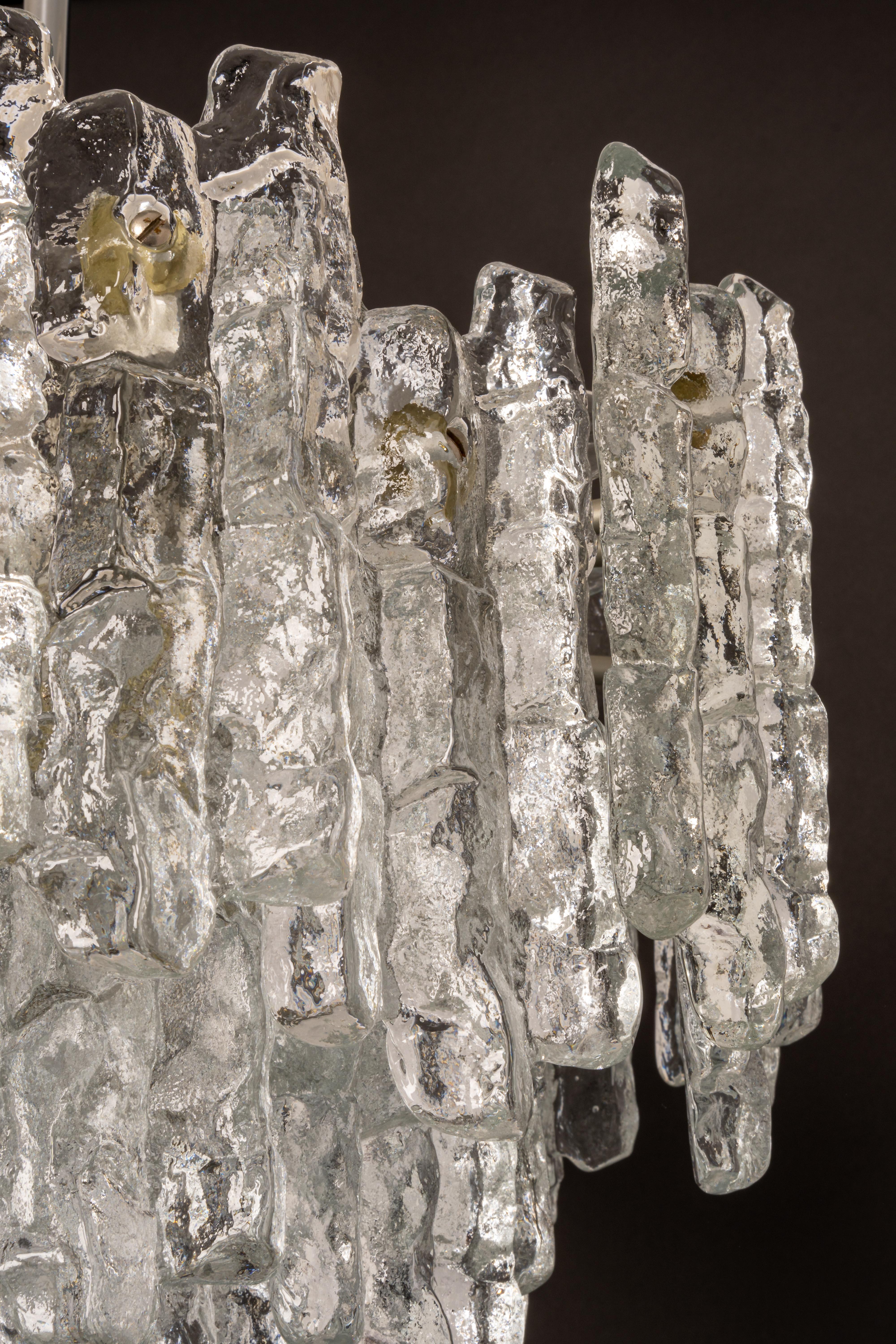 1 of 3 Large Murano Ice Glass Chandelier by Kalmar, Austria, 1960s 4