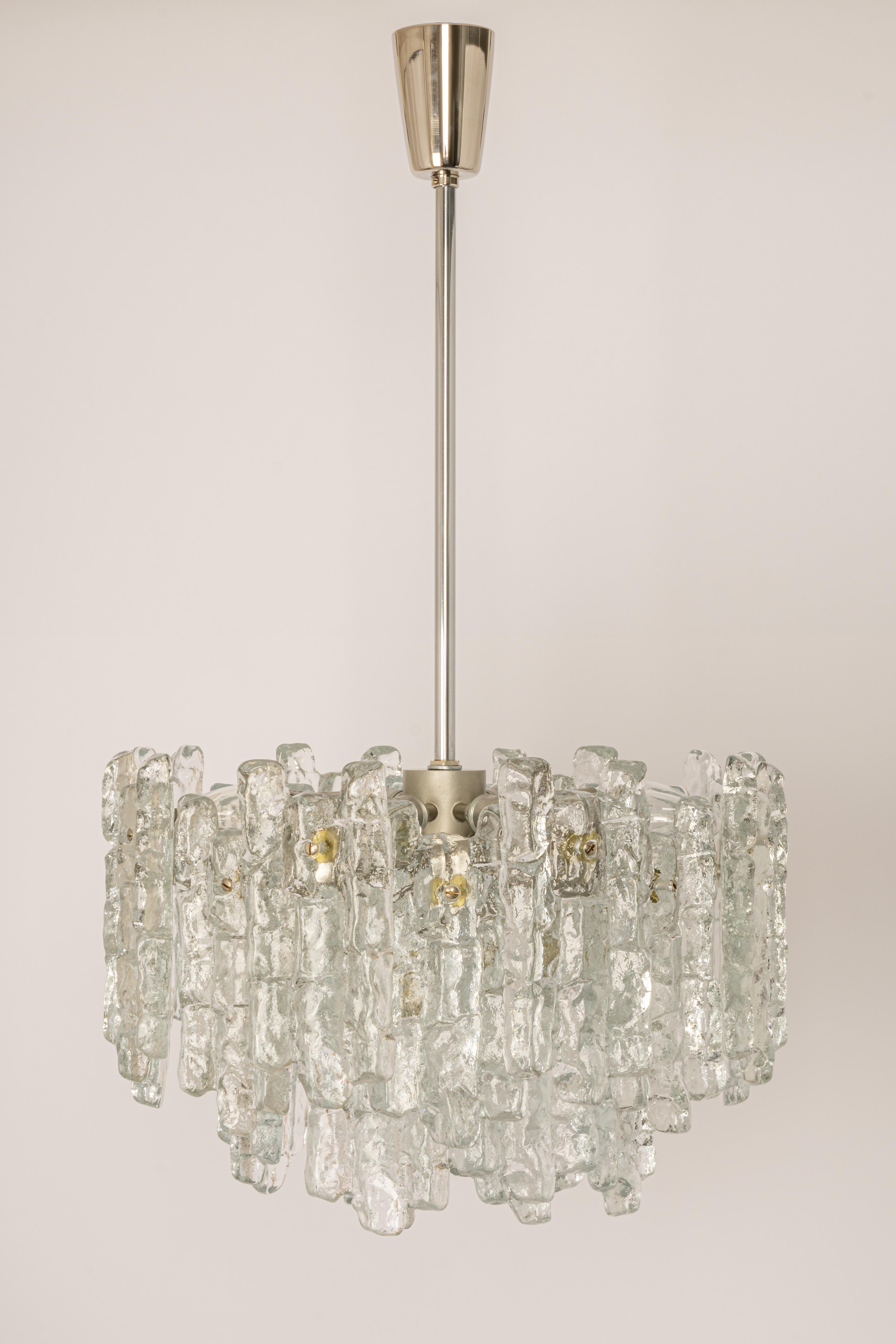 Mid-20th Century 1 of 3 Large Murano Ice Glass Chandelier by Kalmar, Austria, 1960s