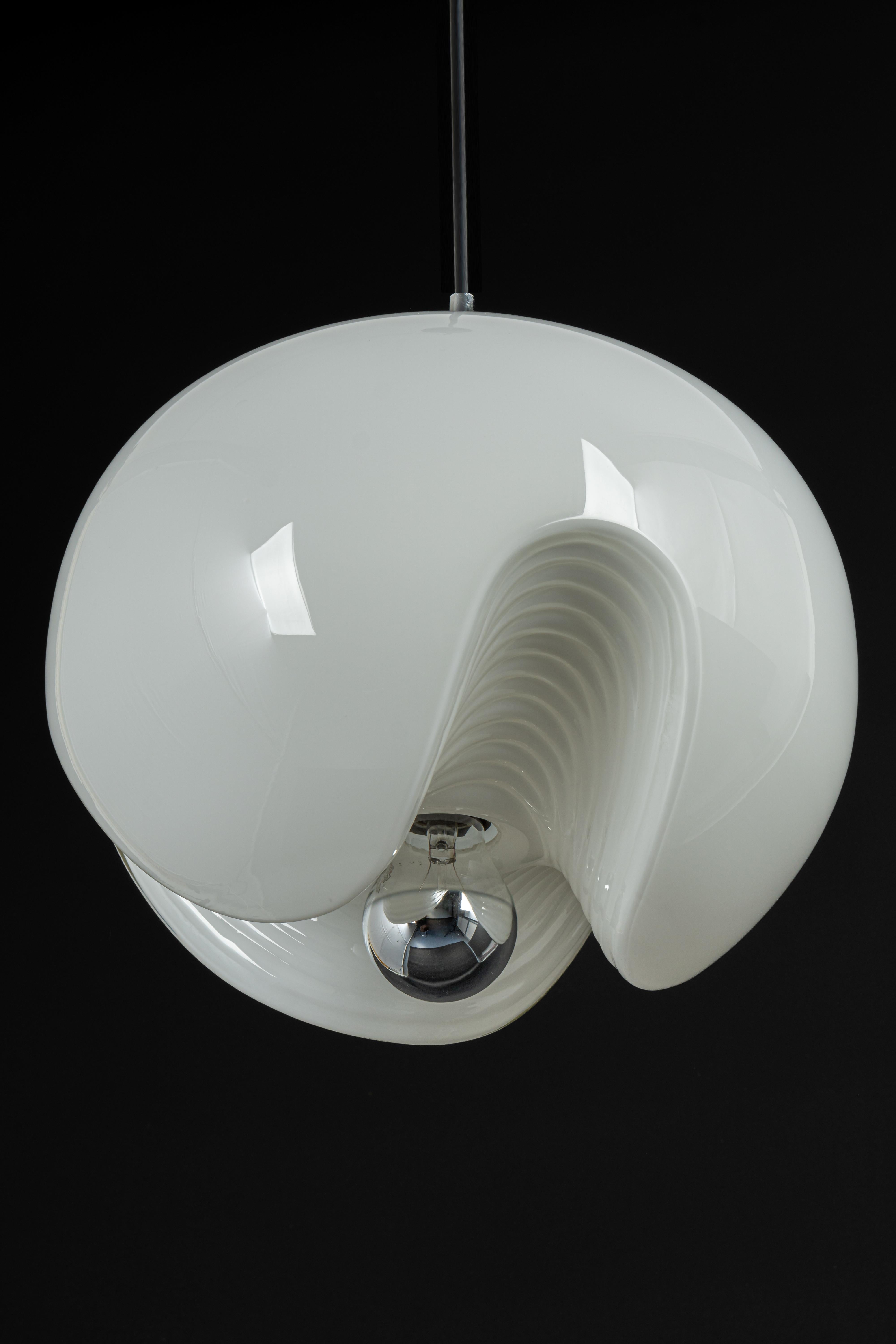 Late 20th Century 1 of 3 Large Opal Glass Pendant Light by Peill & Putzler, Germany, 1970s For Sale