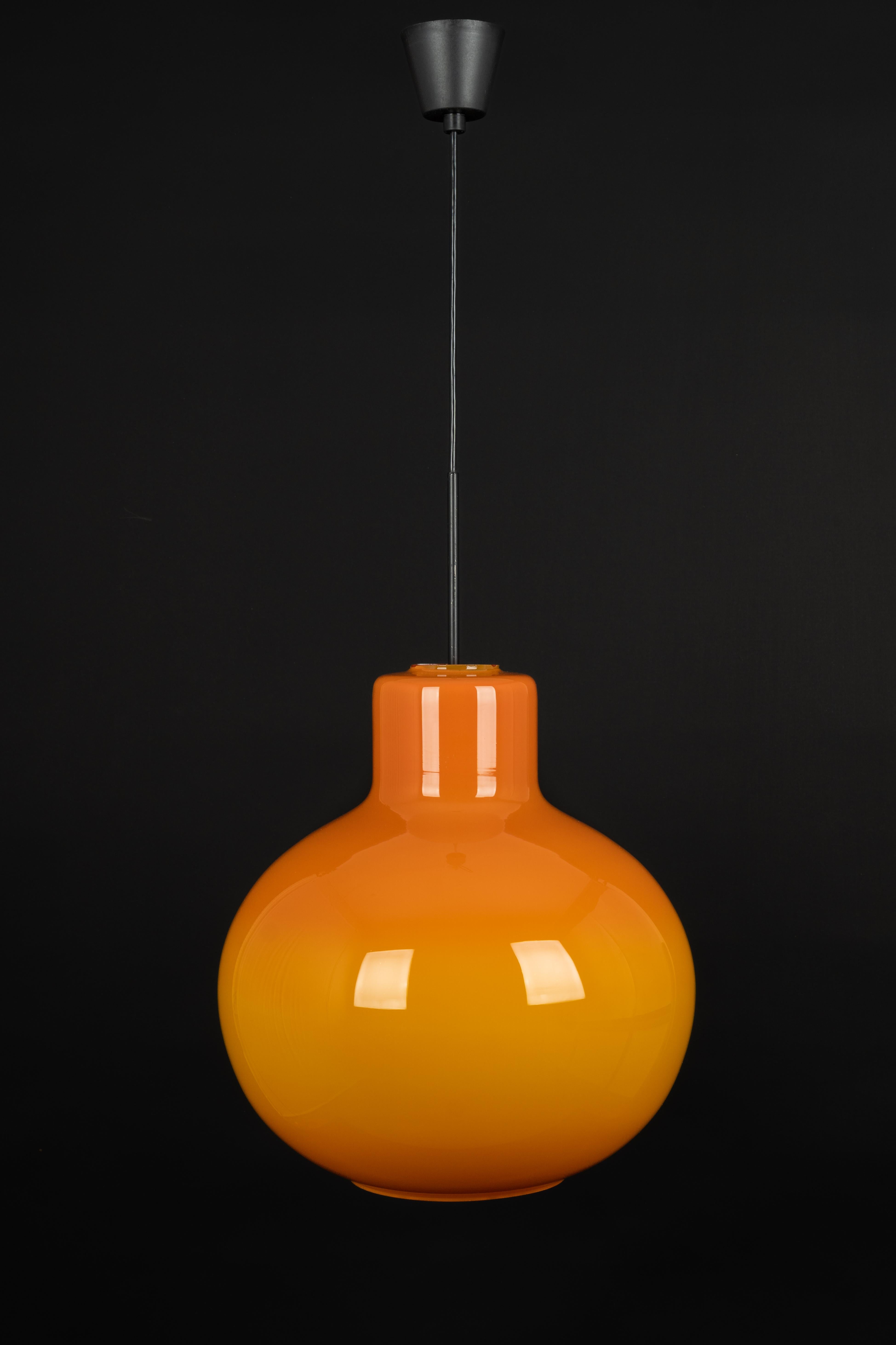 1 of 3 Large Opal Orange Ball Pendant Light by Doria, Germany, 1970s For Sale 5