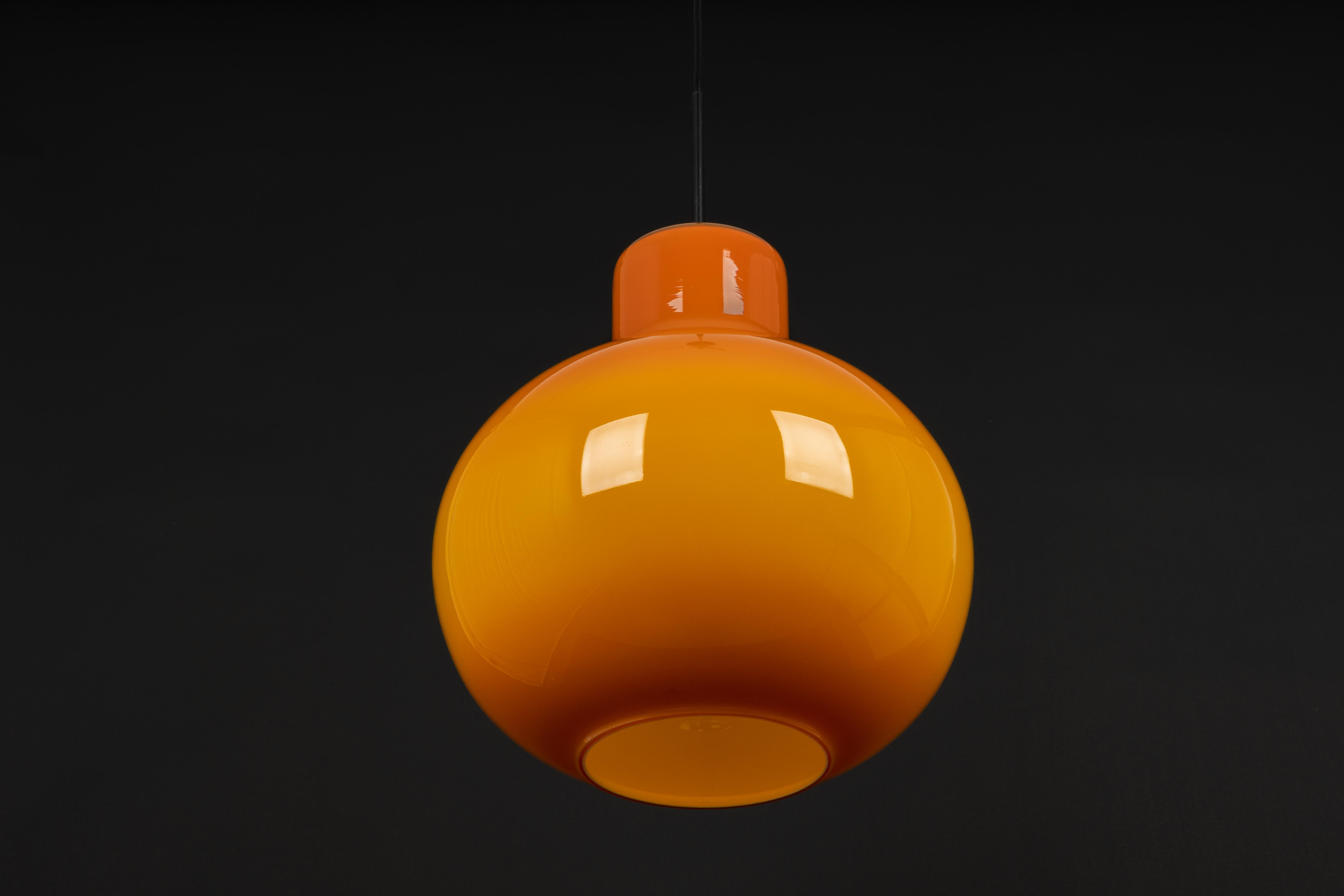 1 of 3 Large Opal Orange Ball Pendant Light by Doria, Germany, 1970s For Sale 6