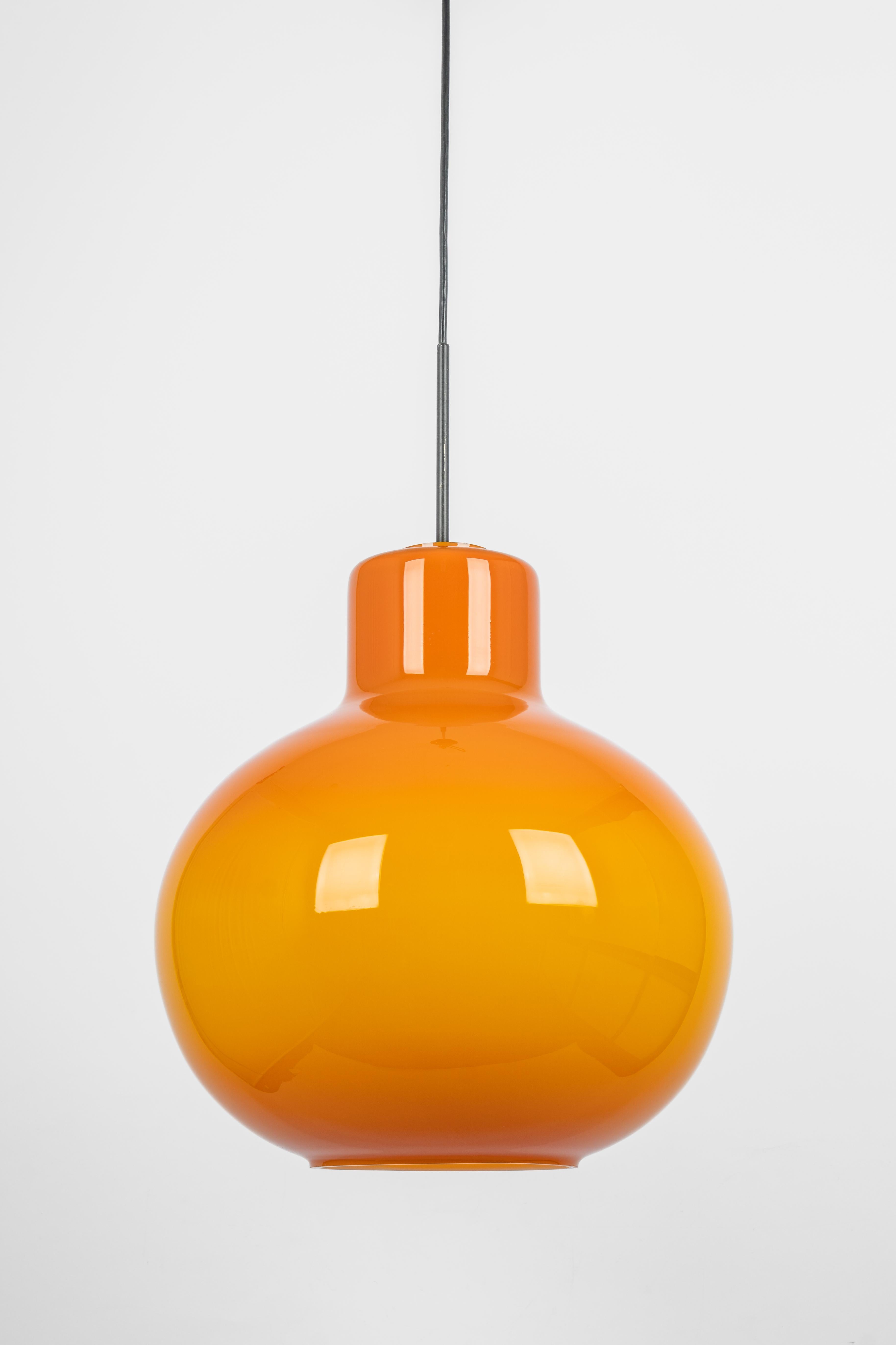 Mid-Century Modern 1 of 3 Large Opal Orange Ball Pendant Light by Doria, Germany, 1970s For Sale