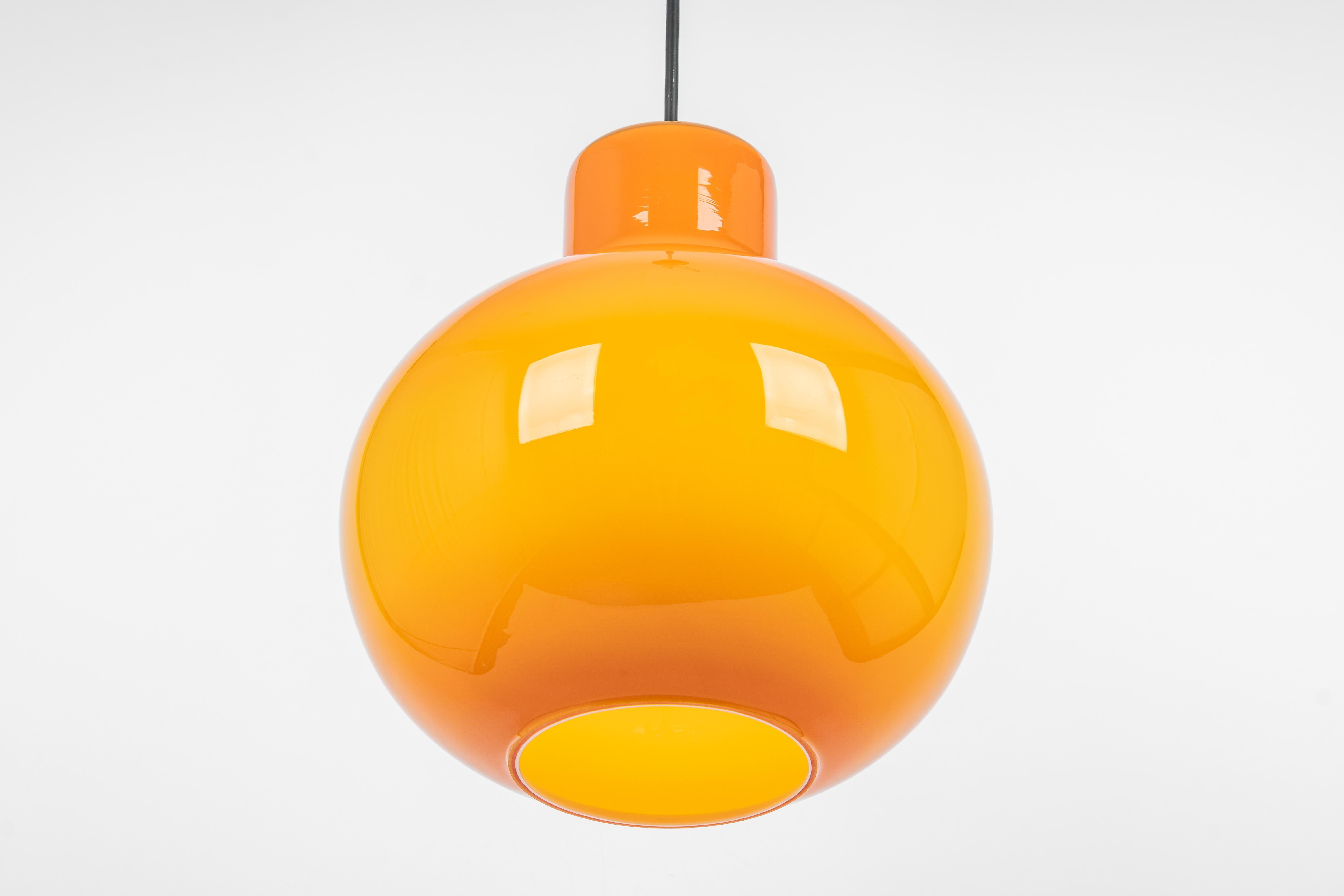 1 of 3 Large Opal Orange Ball Pendant Light by Doria, Germany, 1970s In Good Condition For Sale In Aachen, NRW