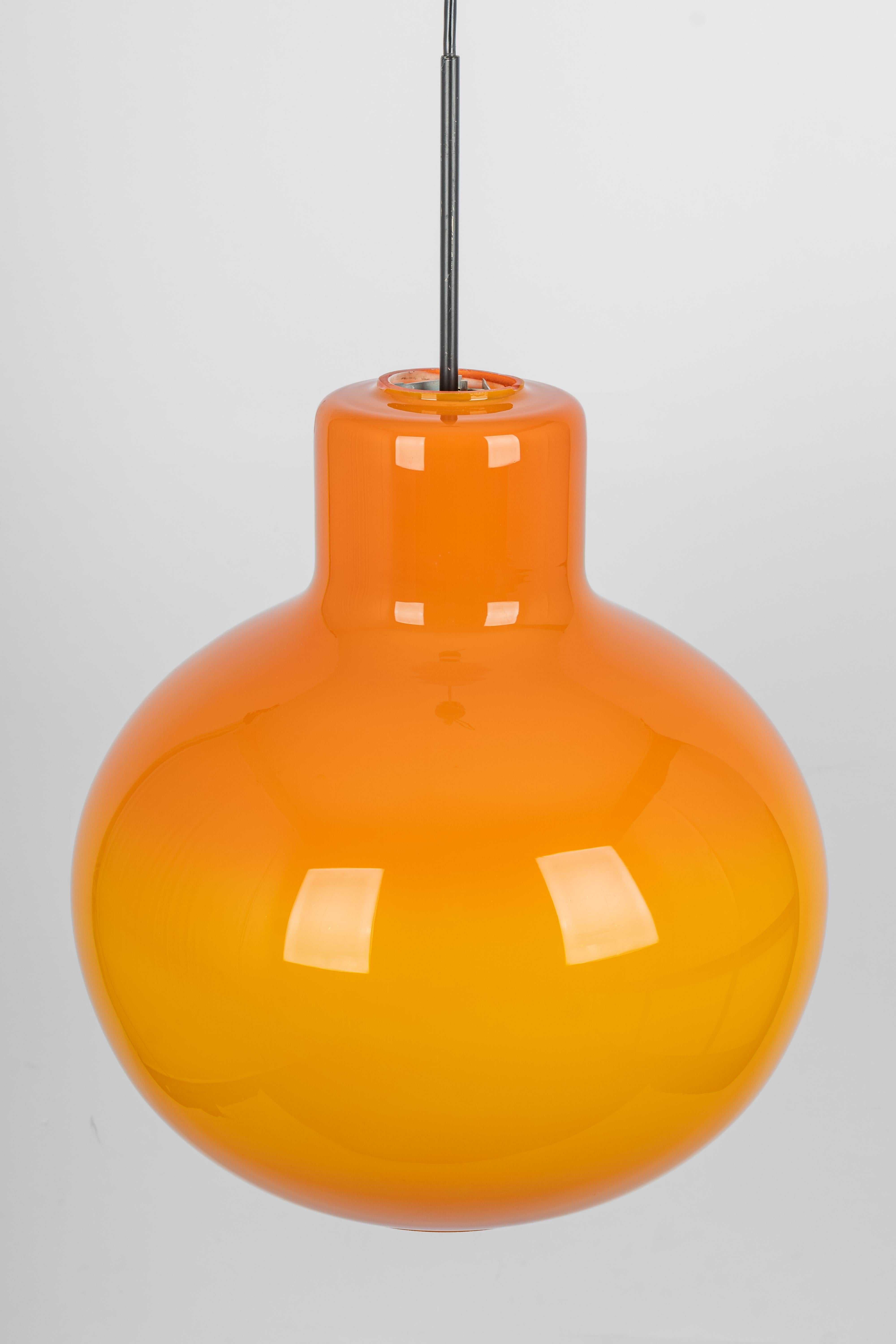 Late 20th Century 1 of 3 Large Opal Orange Ball Pendant Light by Doria, Germany, 1970s For Sale
