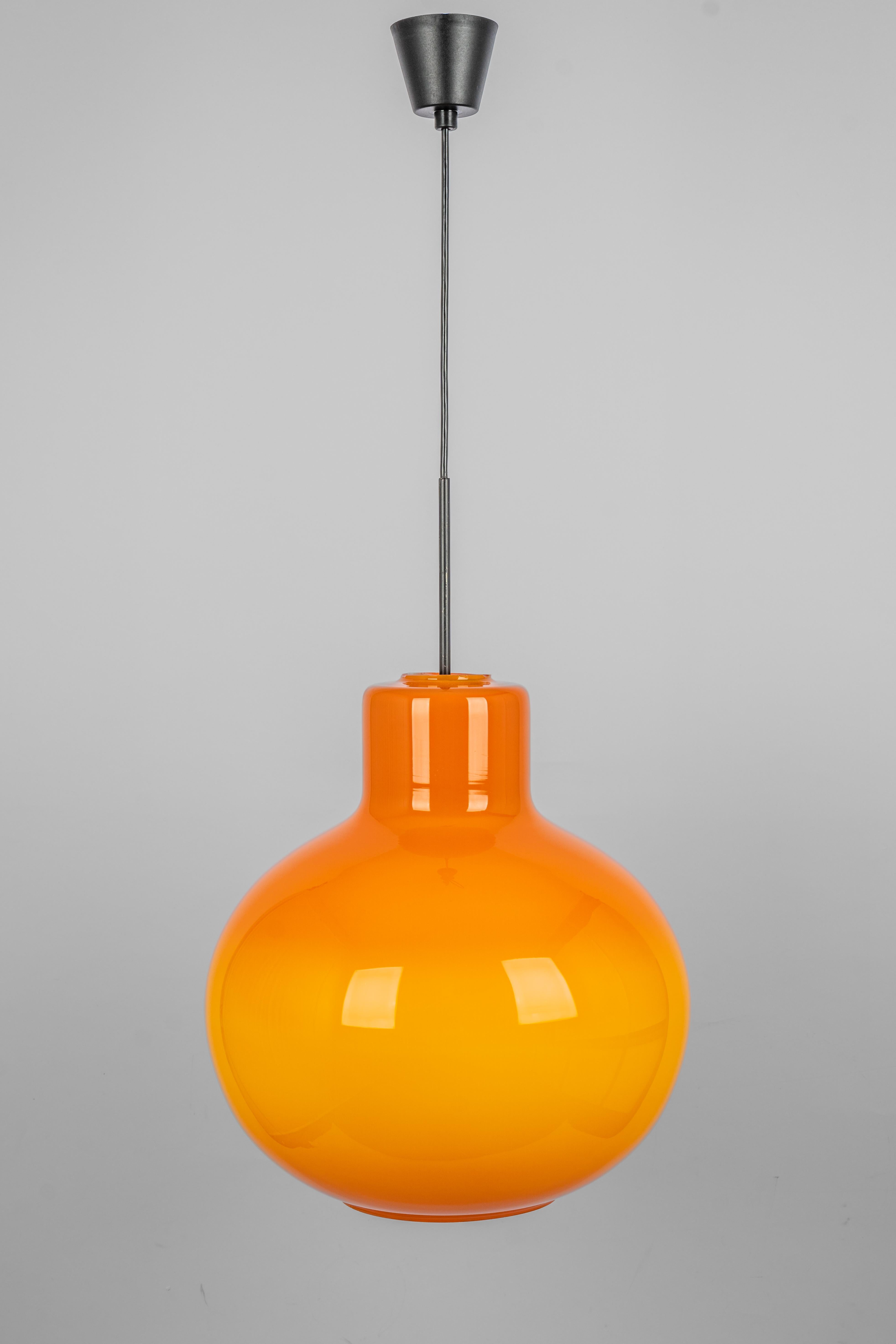 1 of 3 Large Opal Orange Ball Pendant Light by Doria, Germany, 1970s For Sale 1