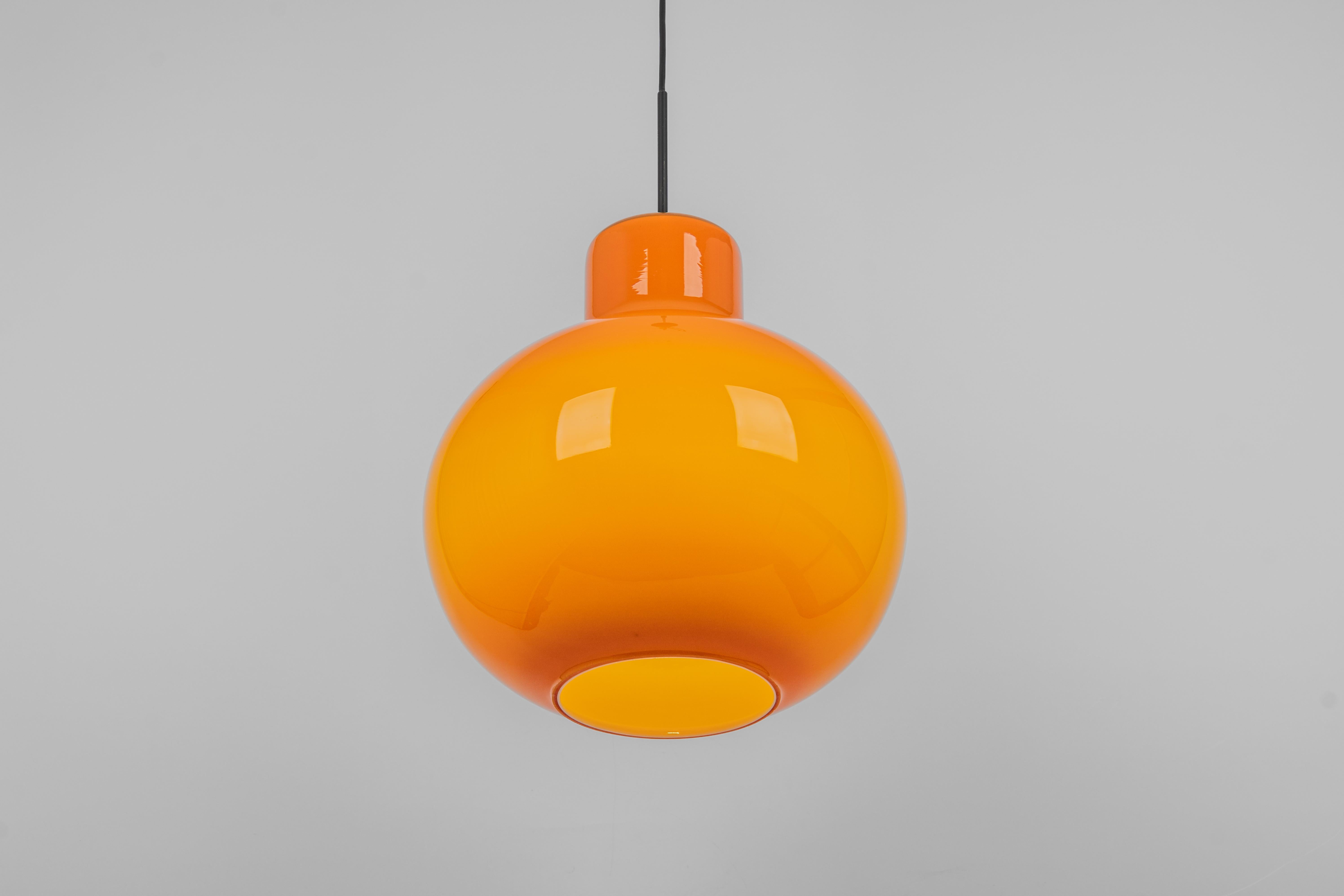 1 of 3 Large Opal Orange Ball Pendant Light by Doria, Germany, 1970s For Sale 2