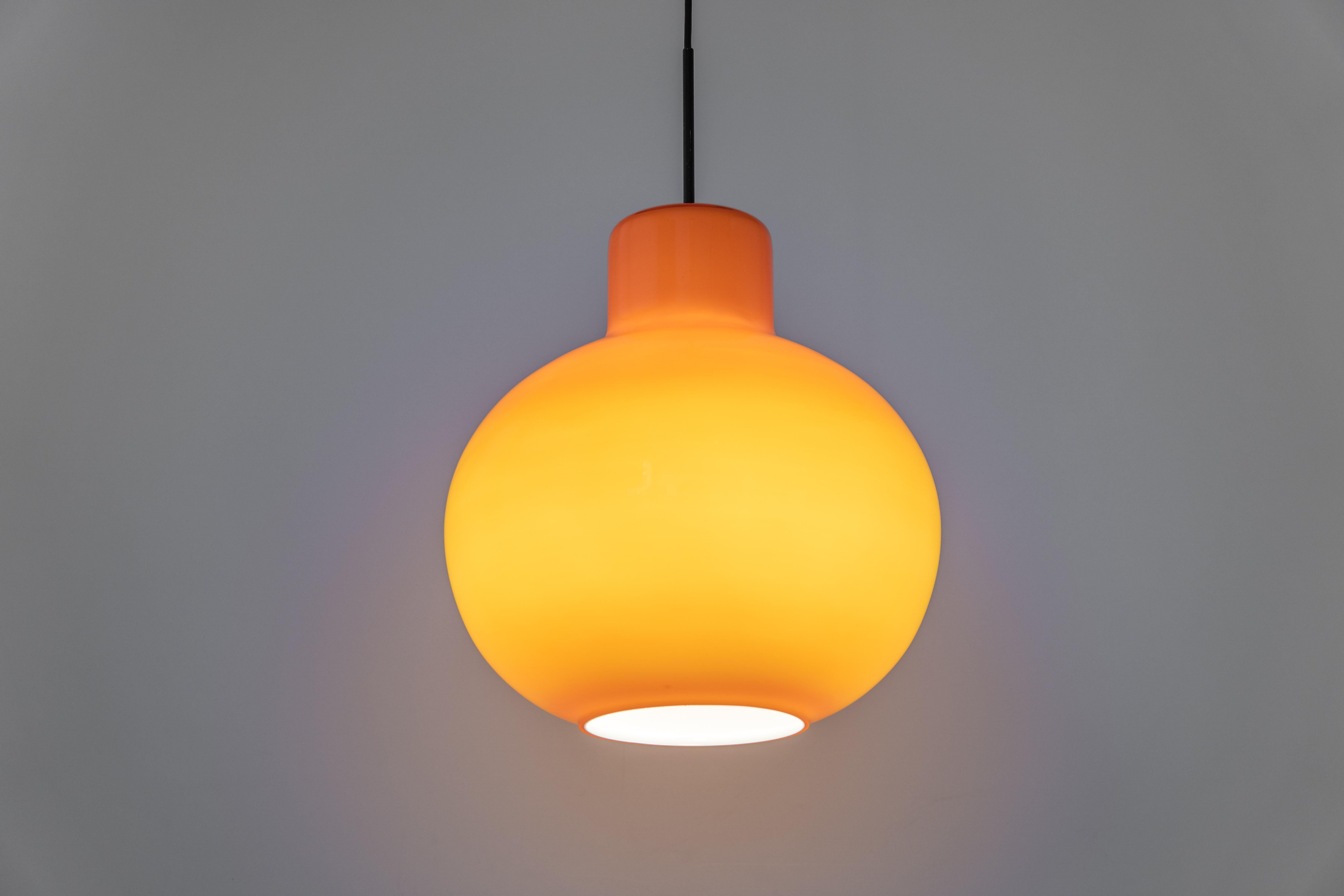 1 of 3 Large Opal Orange Ball Pendant Light by Doria, Germany, 1970s For Sale 3