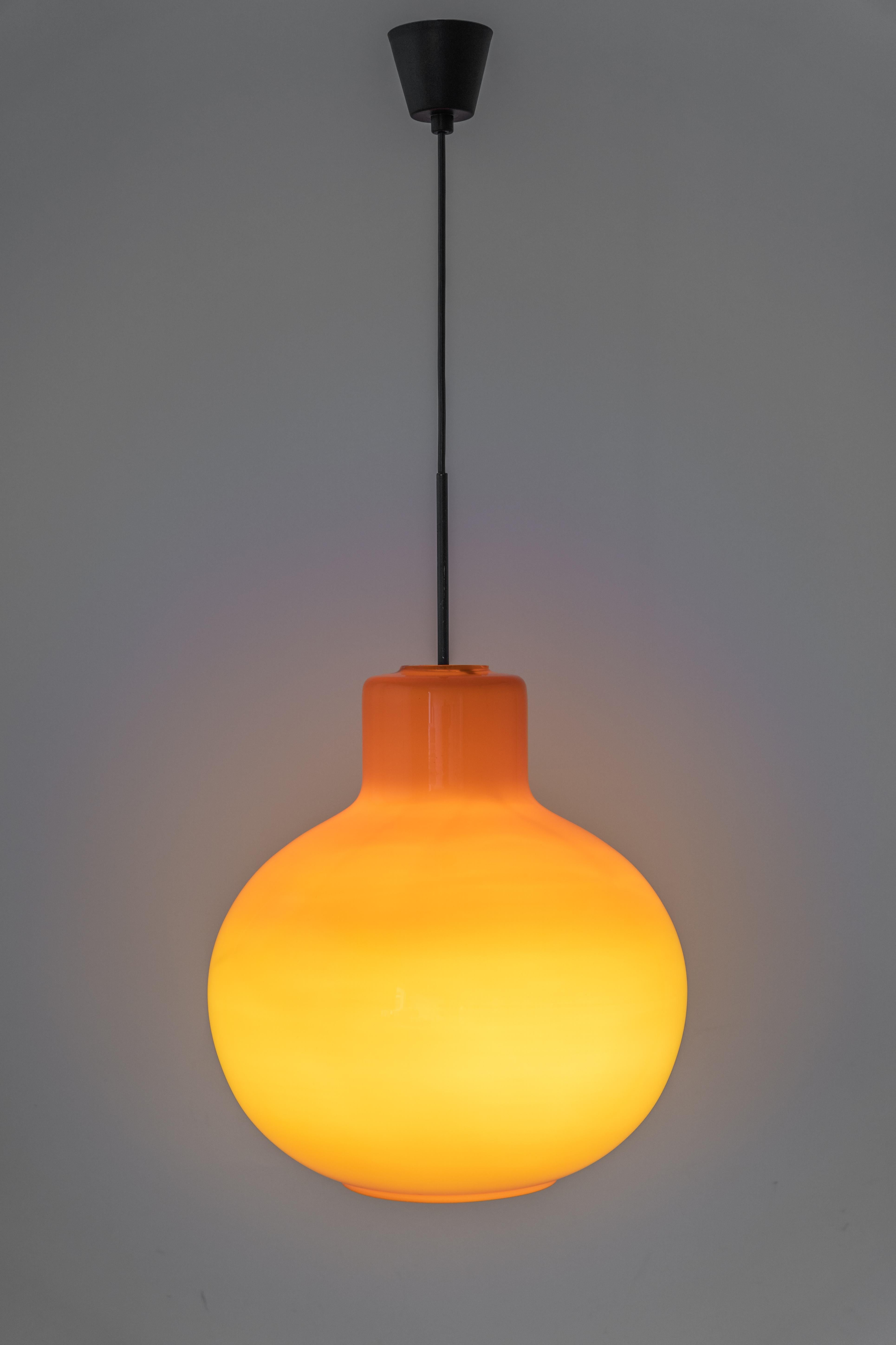 1 of 3 Large Opal Orange Ball Pendant Light by Doria, Germany, 1970s For Sale 4