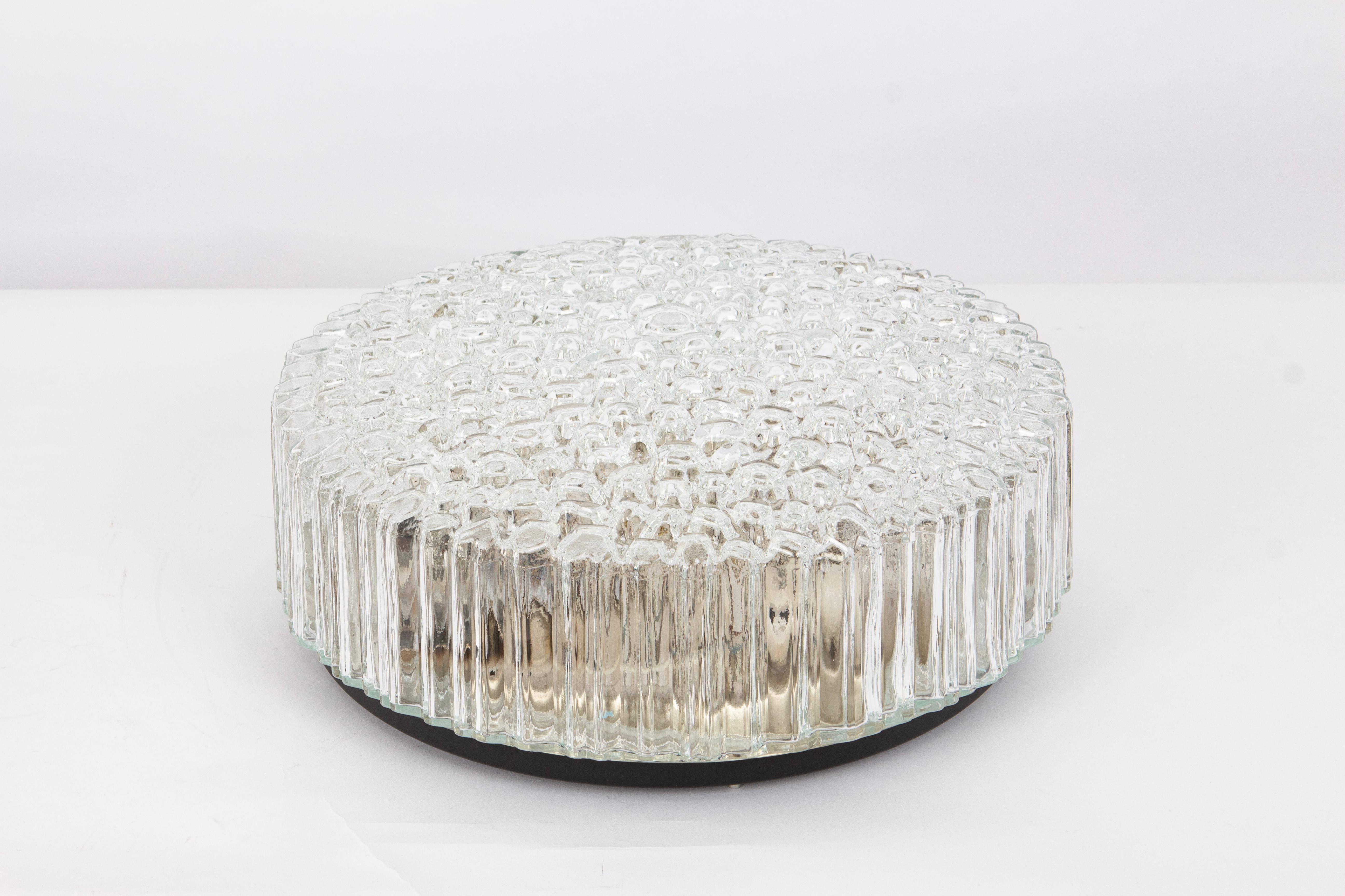 Mid-Century Modern 1 of 3 Large Round Glass Flush Mount by Limburg, Germany, 1970s For Sale