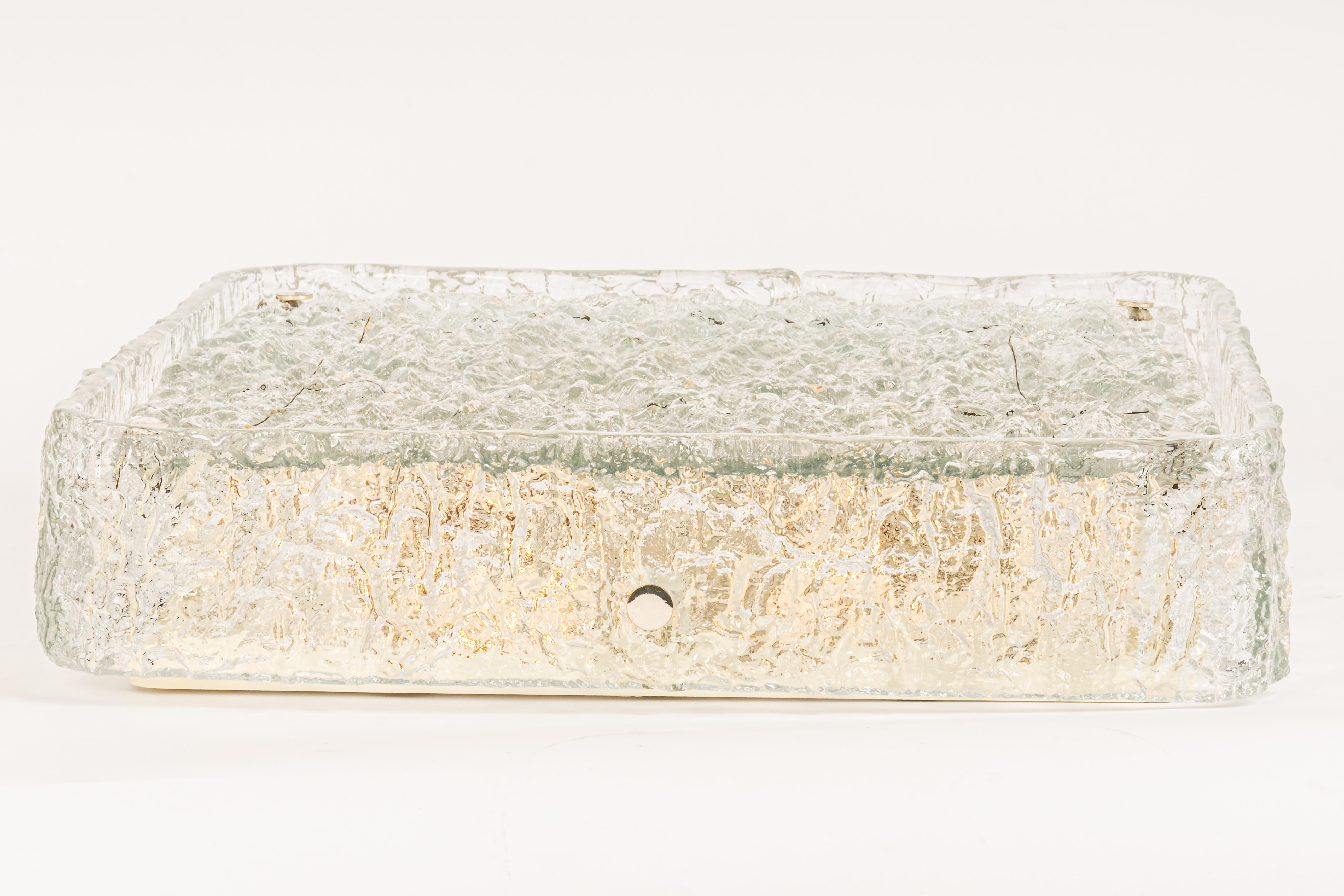 1 of 4 Large Square Murano Ice Glass Flushmount, Kaiser, Germany, 1970s For Sale 5