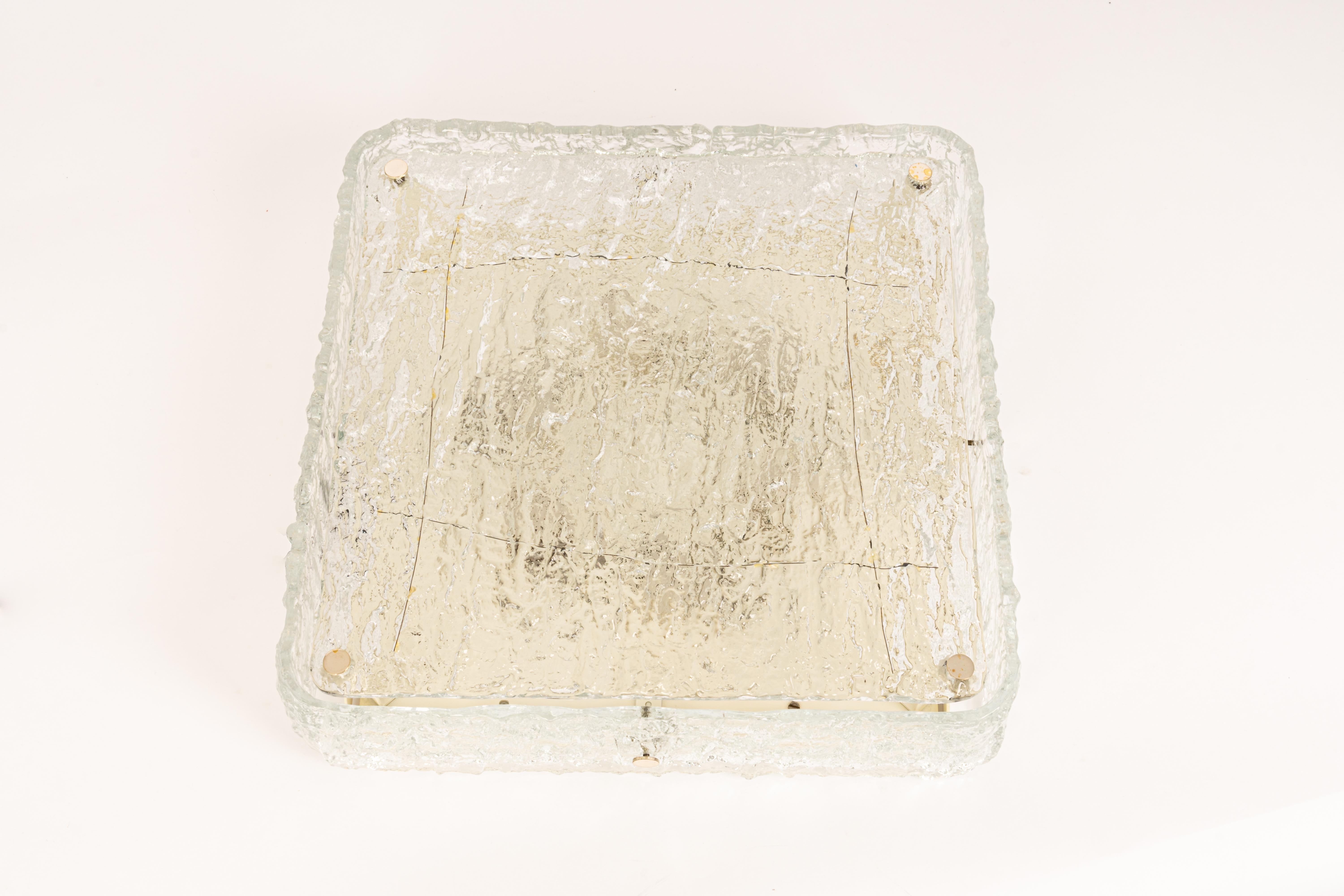 1 of 4 Large Square Murano Ice Glass Flushmount, Kaiser, Germany, 1970s For Sale 6
