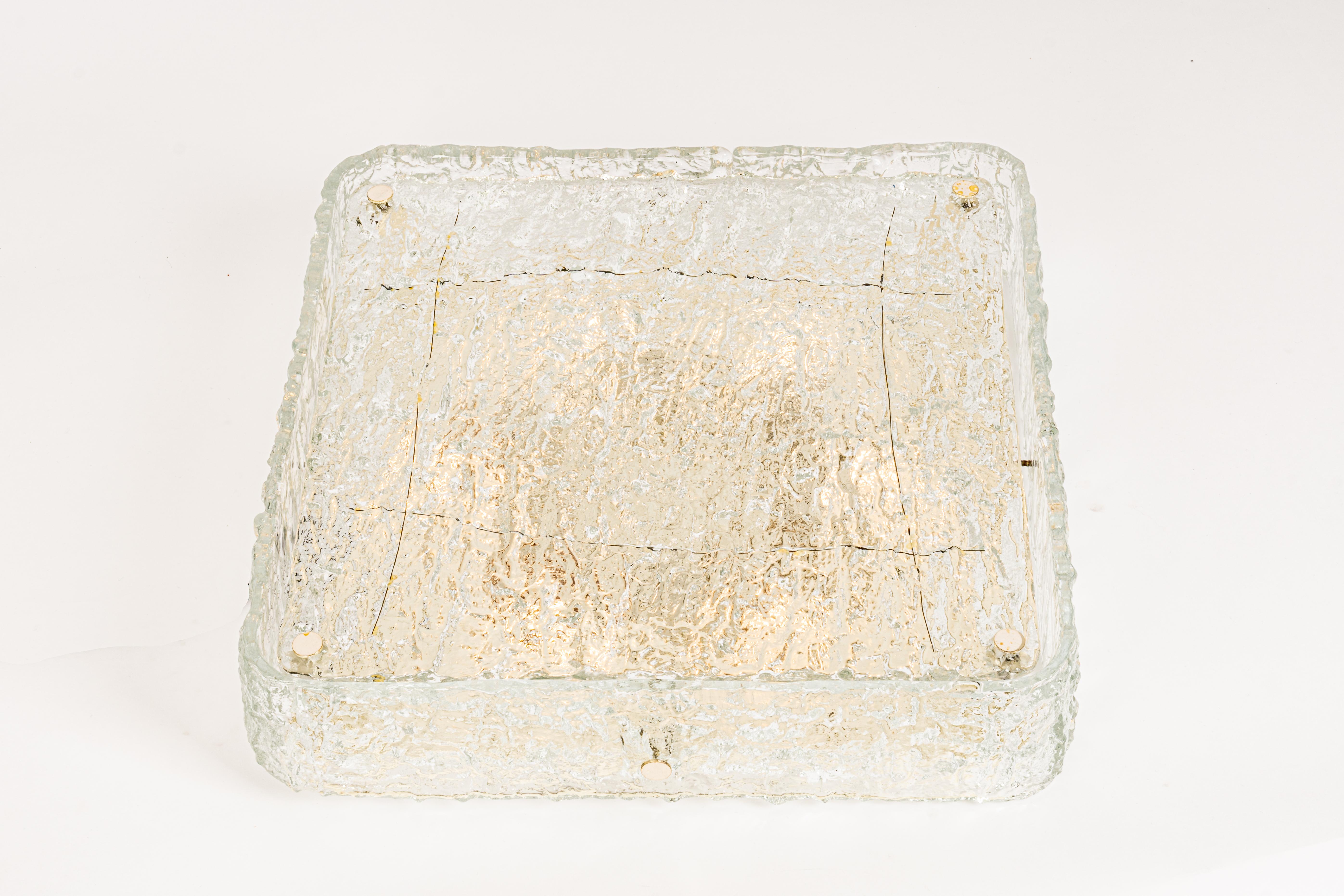 1 of 4 Large Square Murano Ice Glass Flushmount, Kaiser, Germany, 1970s In Good Condition For Sale In Aachen, NRW