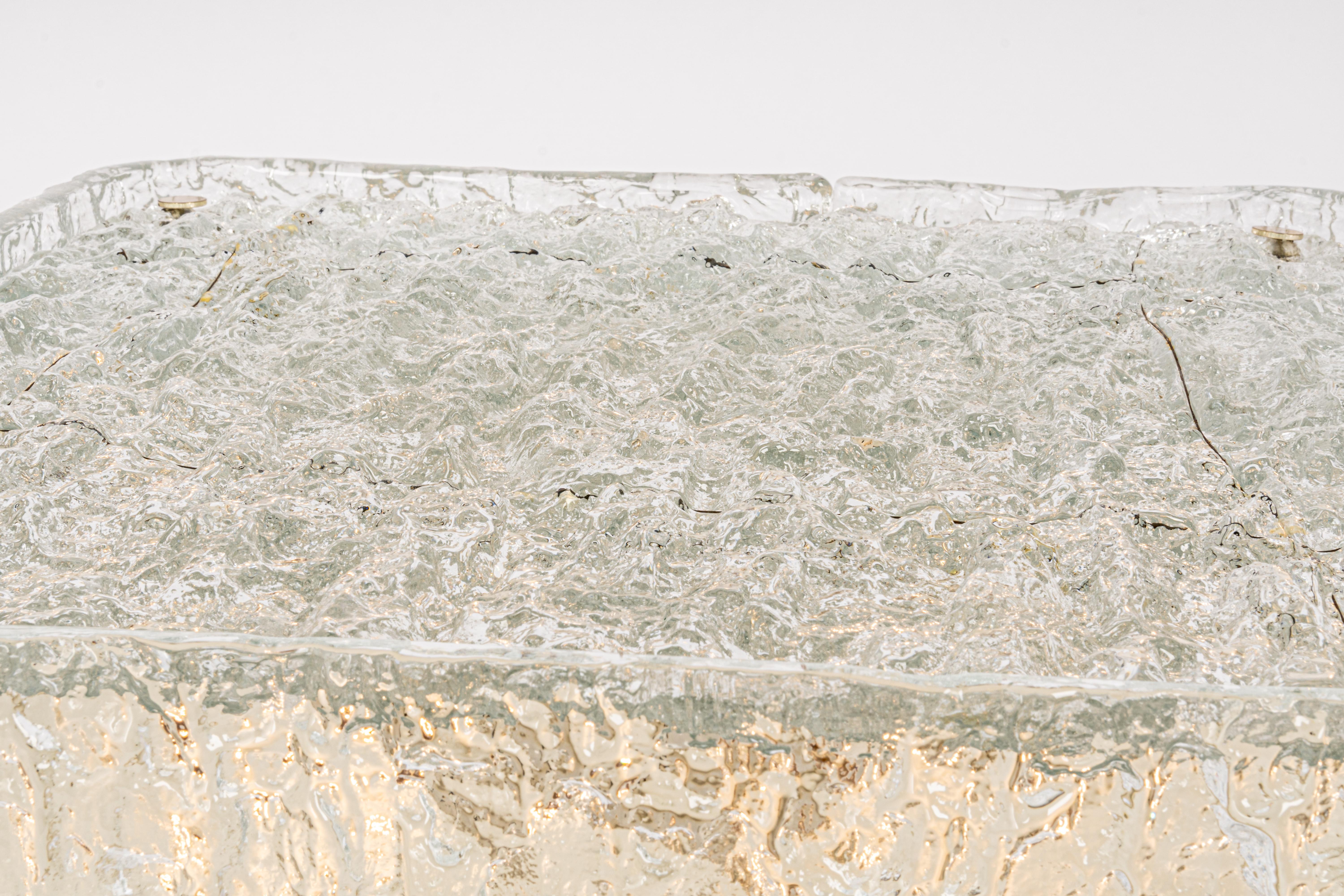 Late 20th Century 1 of 4 Large Square Murano Ice Glass Flushmount, Kaiser, Germany, 1970s For Sale