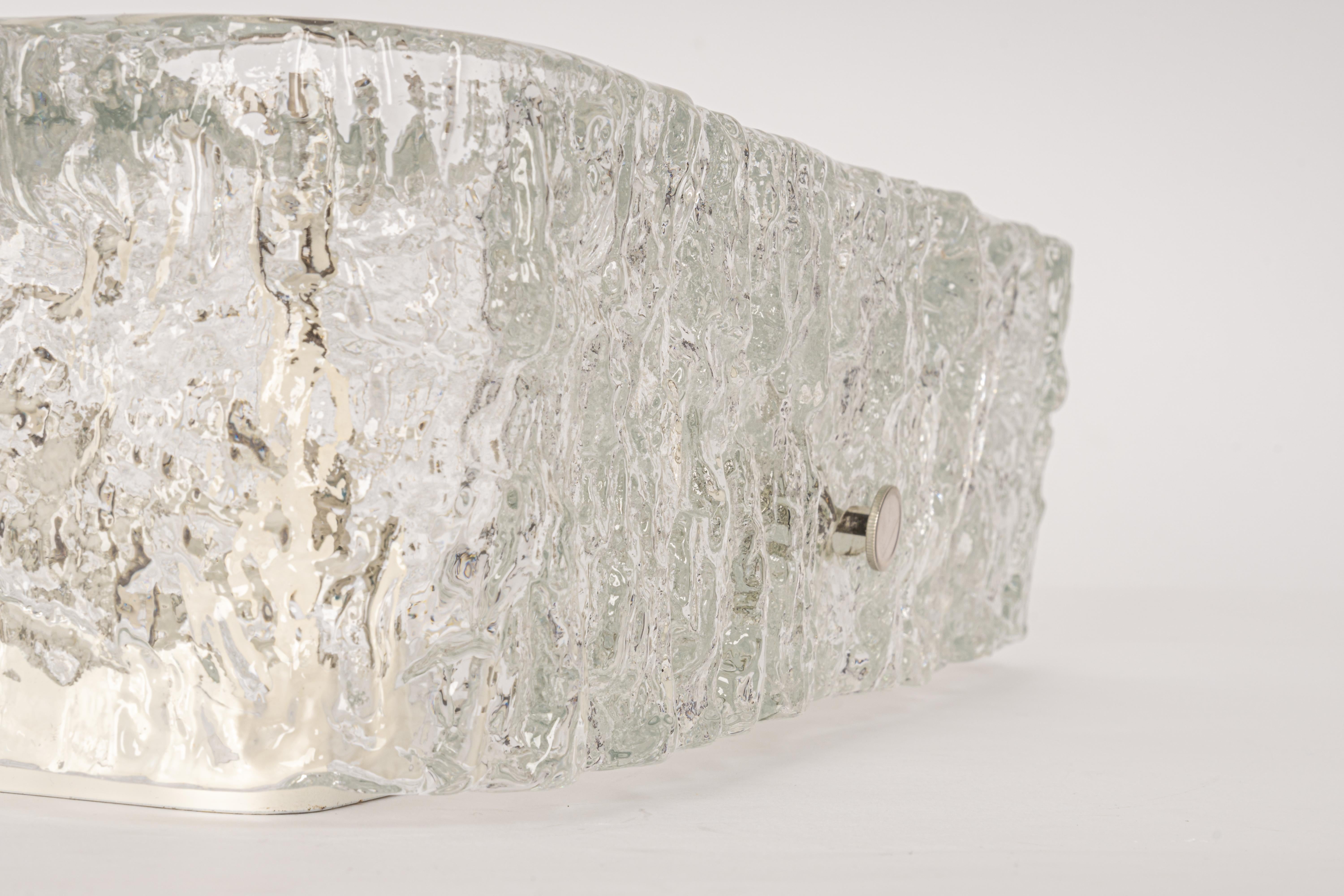 1 of 3 Large Square Murano Ice Glass Flushmount, Kaiser, Germany, 1970s In Good Condition For Sale In Aachen, NRW