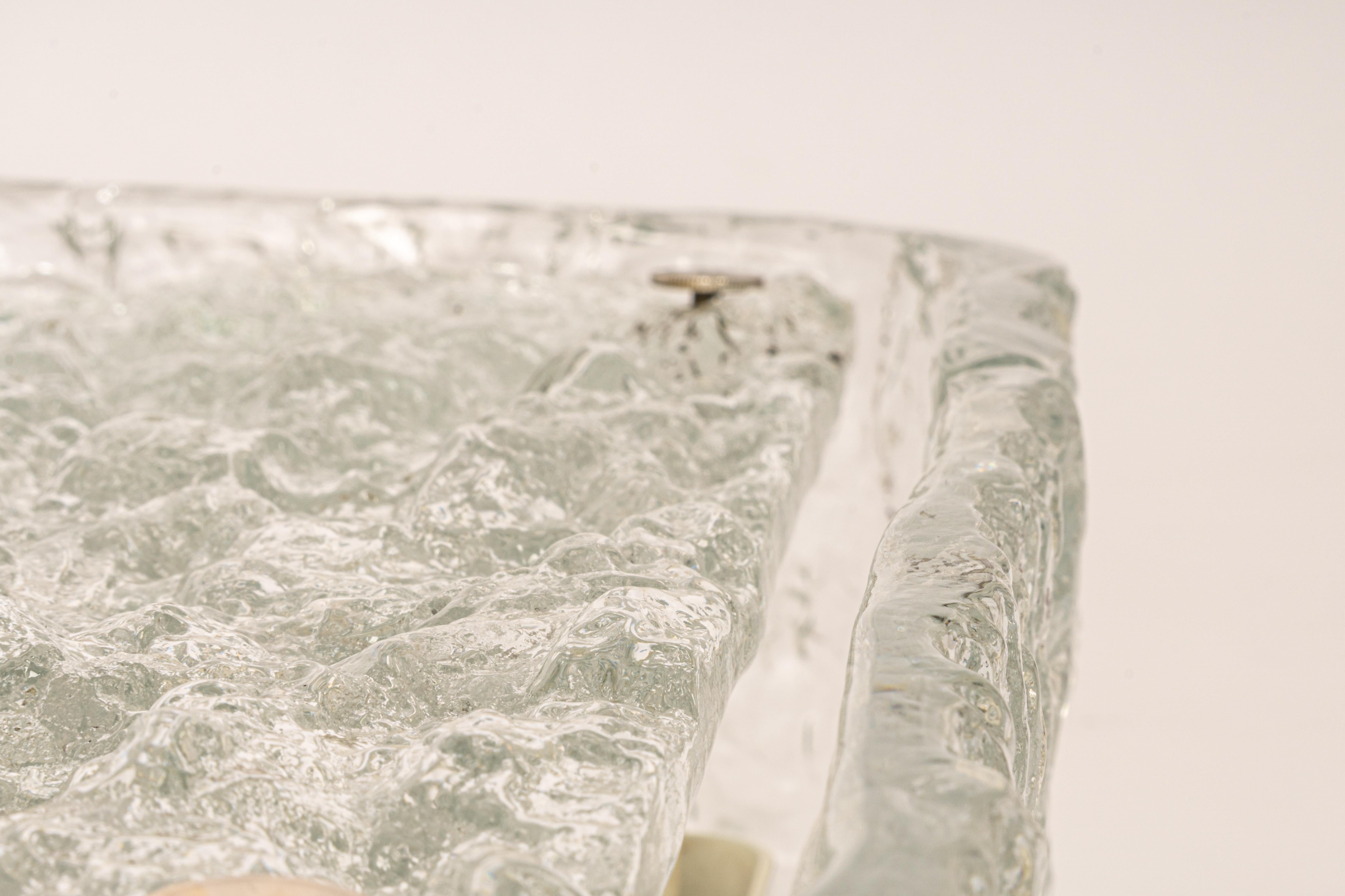 Murano Glass 1 of 3 Large Square Murano Ice Glass Flushmount, Kaiser, Germany, 1970s For Sale