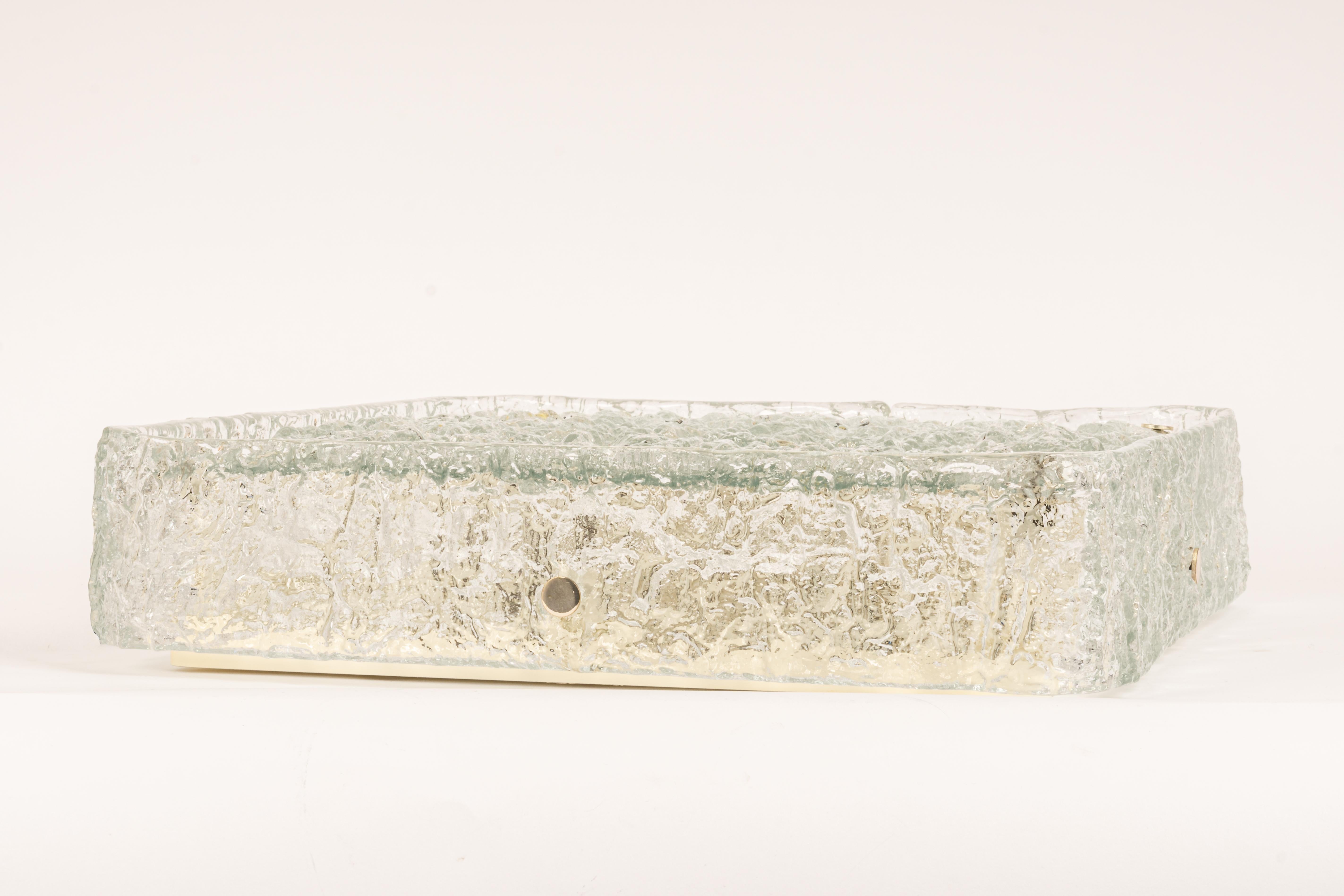 1 of 4 Large Square Murano Ice Glass Flushmount, Kaiser, Germany, 1970s For Sale 2