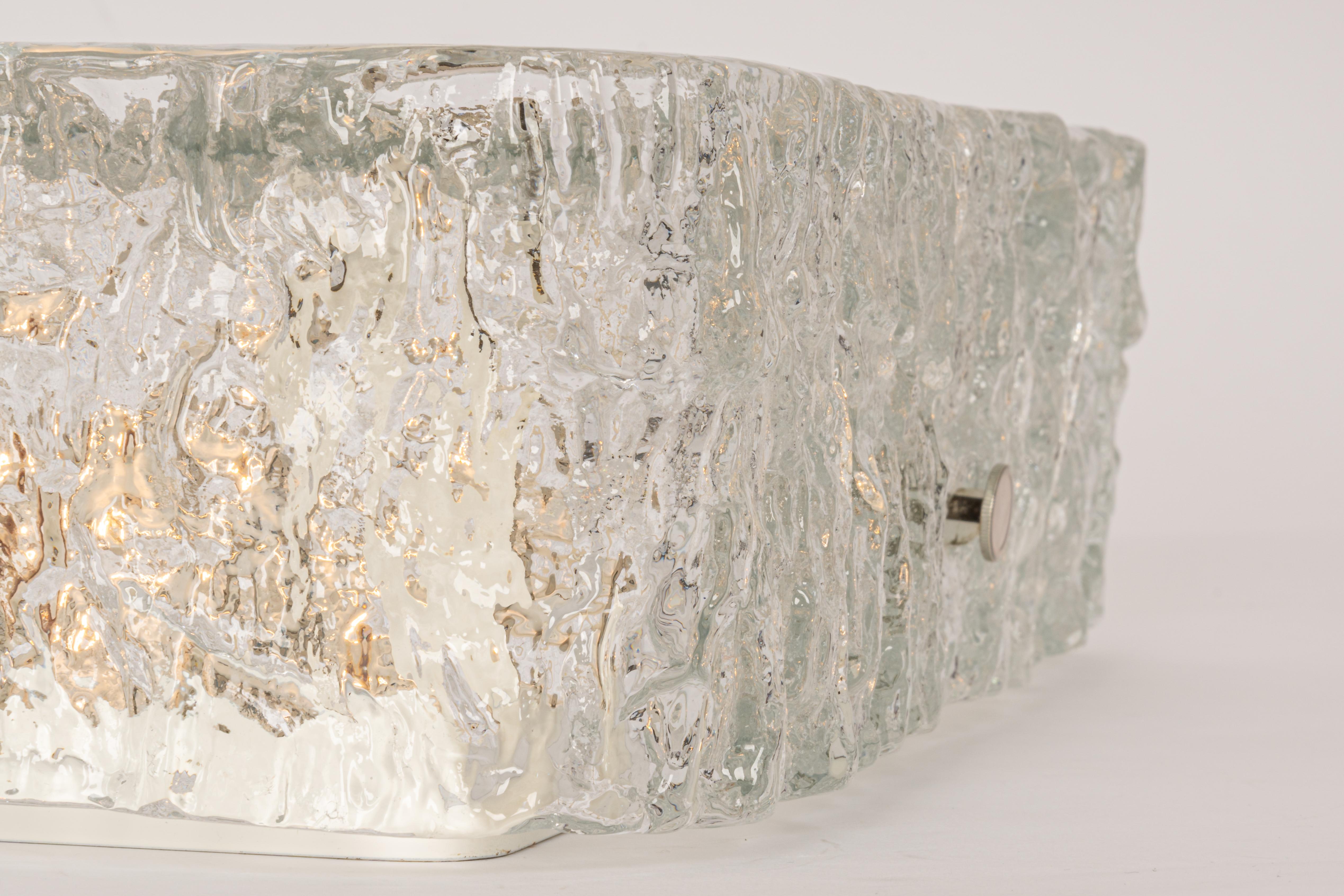 1 of 3 Large Square Murano Ice Glass Flushmount, Kaiser, Germany, 1970s For Sale 2