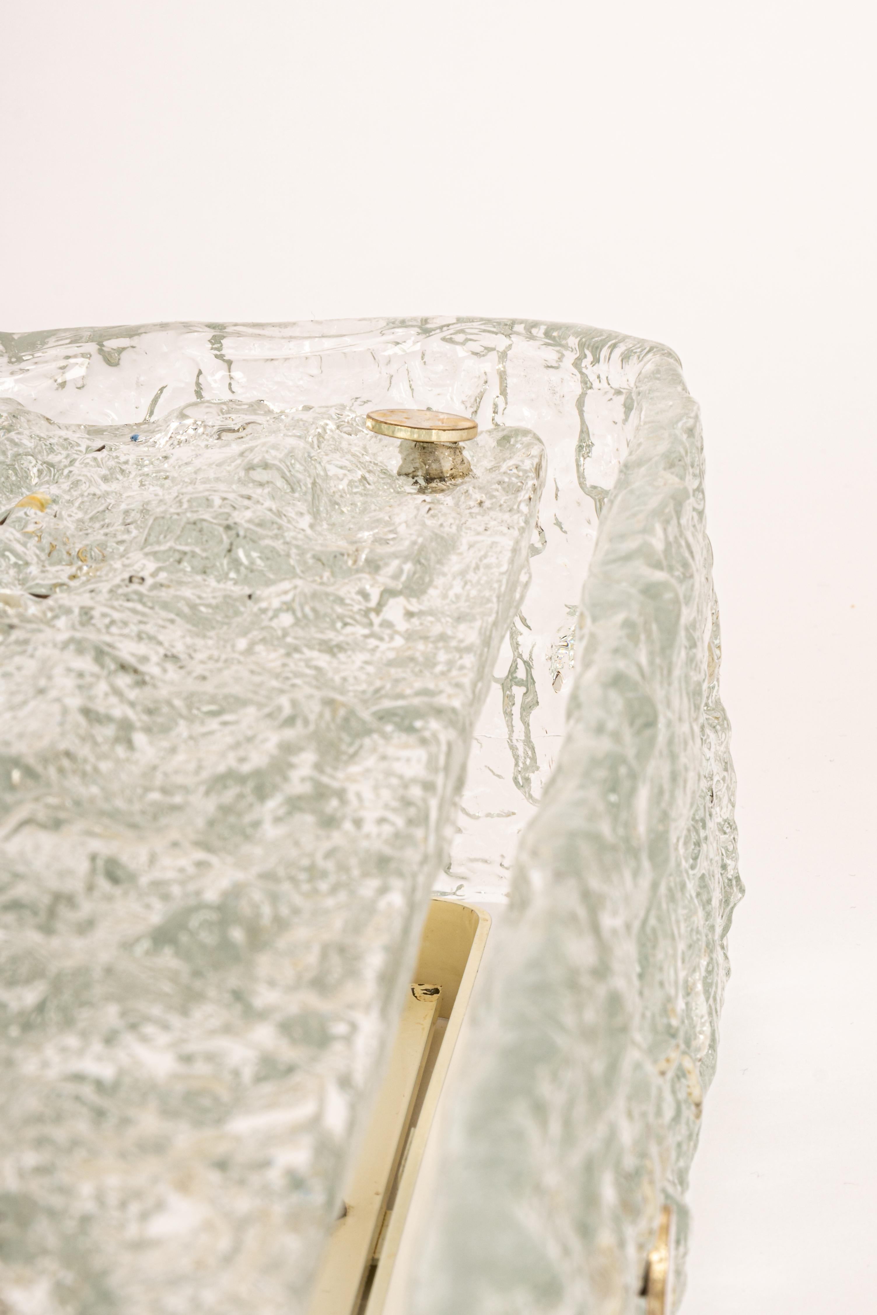1 of 4 Large Square Murano Ice Glass Flushmount, Kaiser, Germany, 1970s For Sale 3