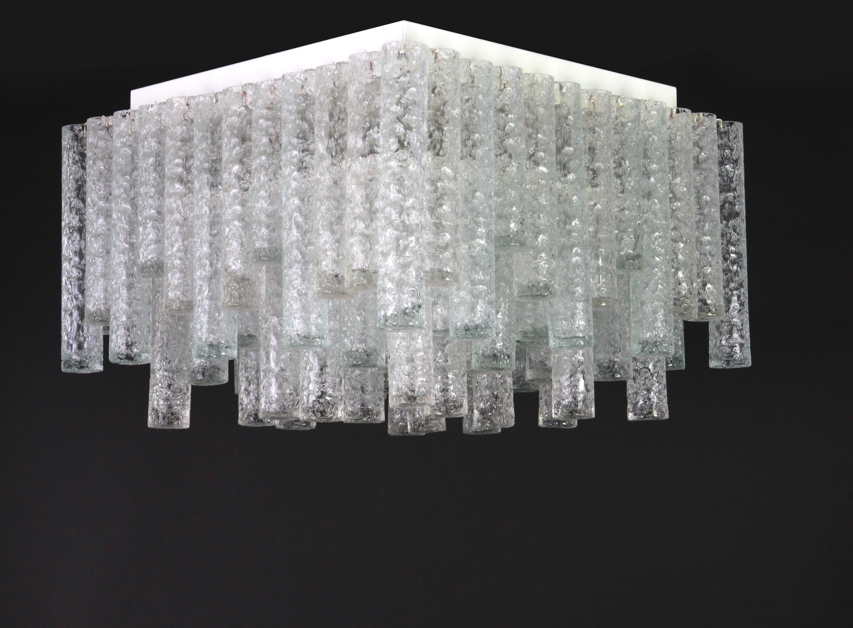 1 of 3 Large Stunning Murano Ice Glass Tubes Flush Mount by Doria Germany, 1960s For Sale 5