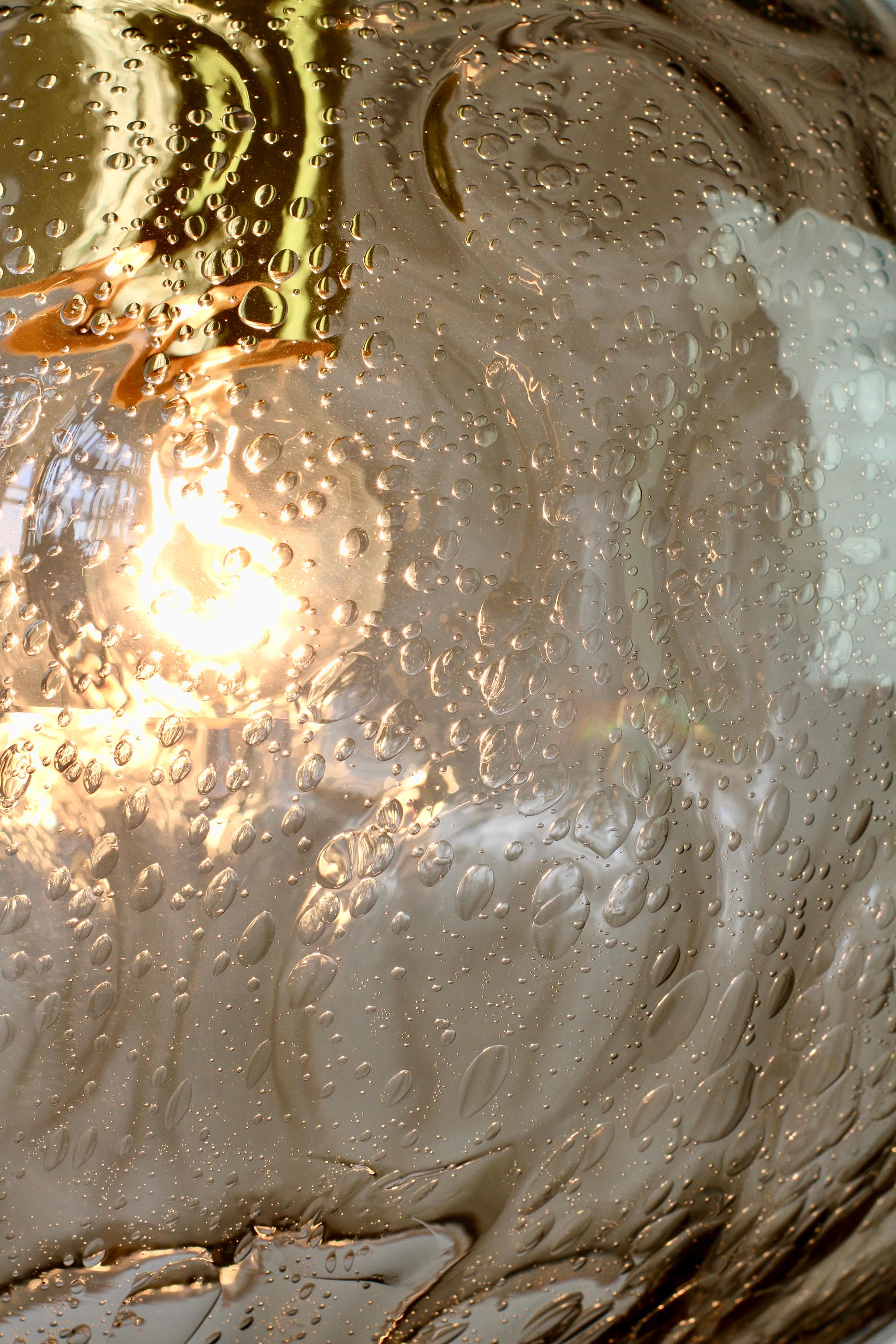 1 of 3 Large Vintage 1970s Bell Shaped Smoked Glass & Brass Globe Pendant Lights For Sale 11