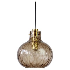 1 of 3 Large Vintage 1970s Bell Shaped Smoked Glass & Brass Globe Pendant Lights