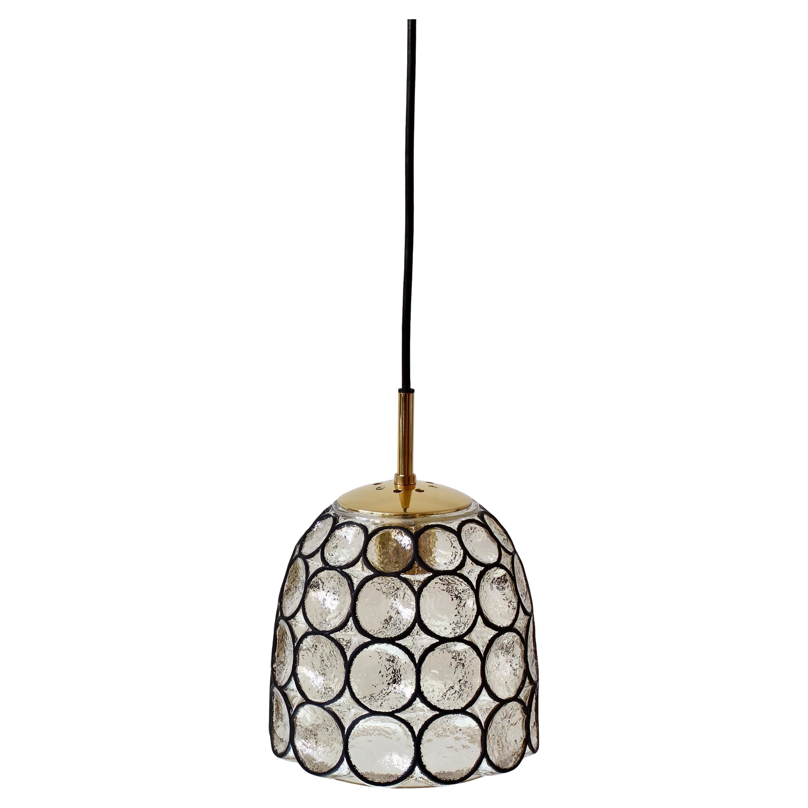 1 of 3 Limburg Glashütte Iron & Bubble Glass Vintage Pendant Lamps, circa 1960s