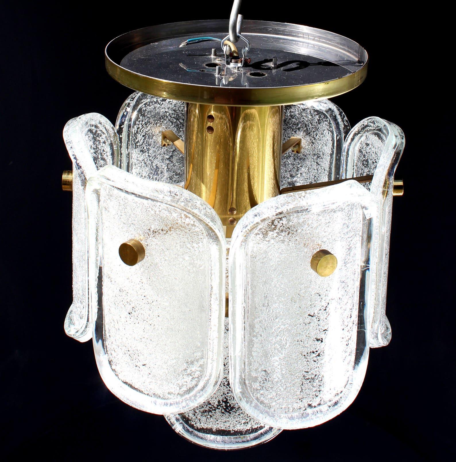 German 1 of 3 Limburg Ice Glass Plafoniere Ceiling Lamp, Labeled, 1960s For Sale