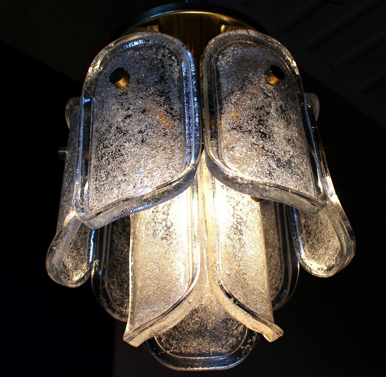1 of 3 Limburg Ice Glass Plafoniere Ceiling Lamp, Labeled, 1960s In Good Condition For Sale In Berlin, BE