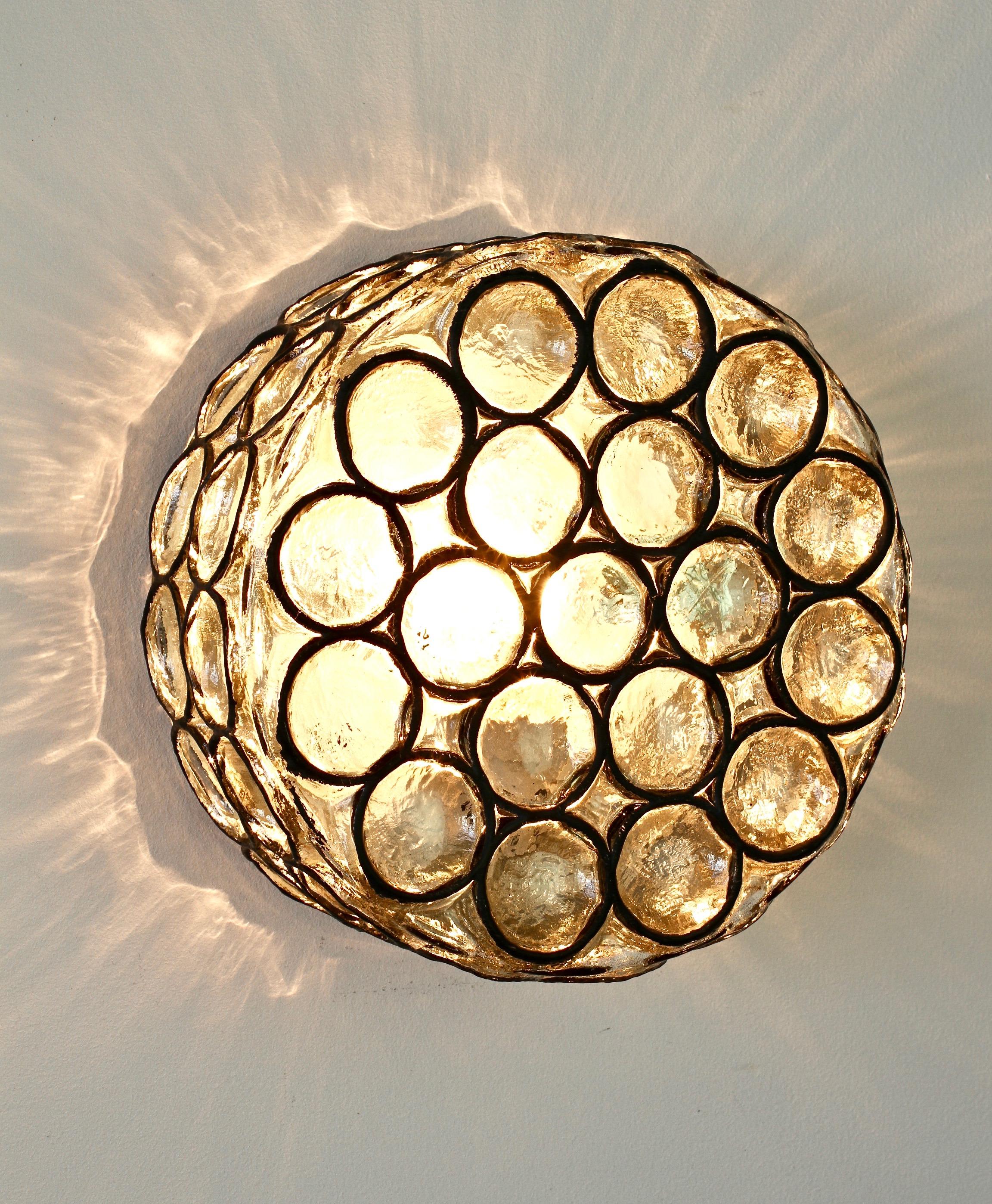 1 of 3 Limburg Vintage Circular Iron Rings & Glass Flushmount Light, Lamp, 1960s 3