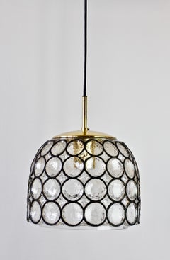 1 of 3 Limburg Vintage Mid-Century Black Iron Rings Glass & Brass Pendant Lights